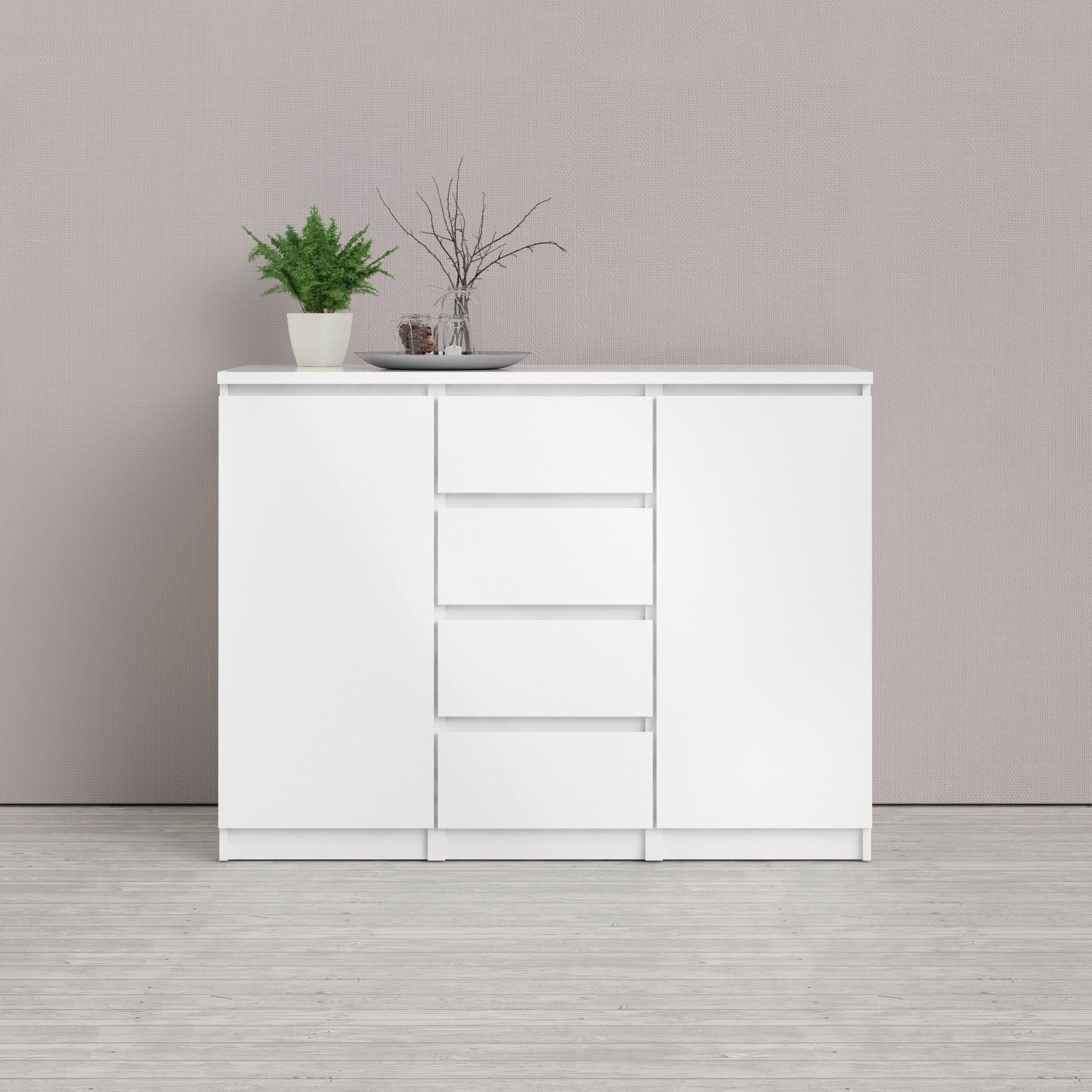 Home affaire Kommode Naia, Sideboard, 4 Schubladen, 2 Türen, Aufbewahrung, grifflose Front, Mit Einlegeböden, modern, skandinavisches Design, in mehrere Farben