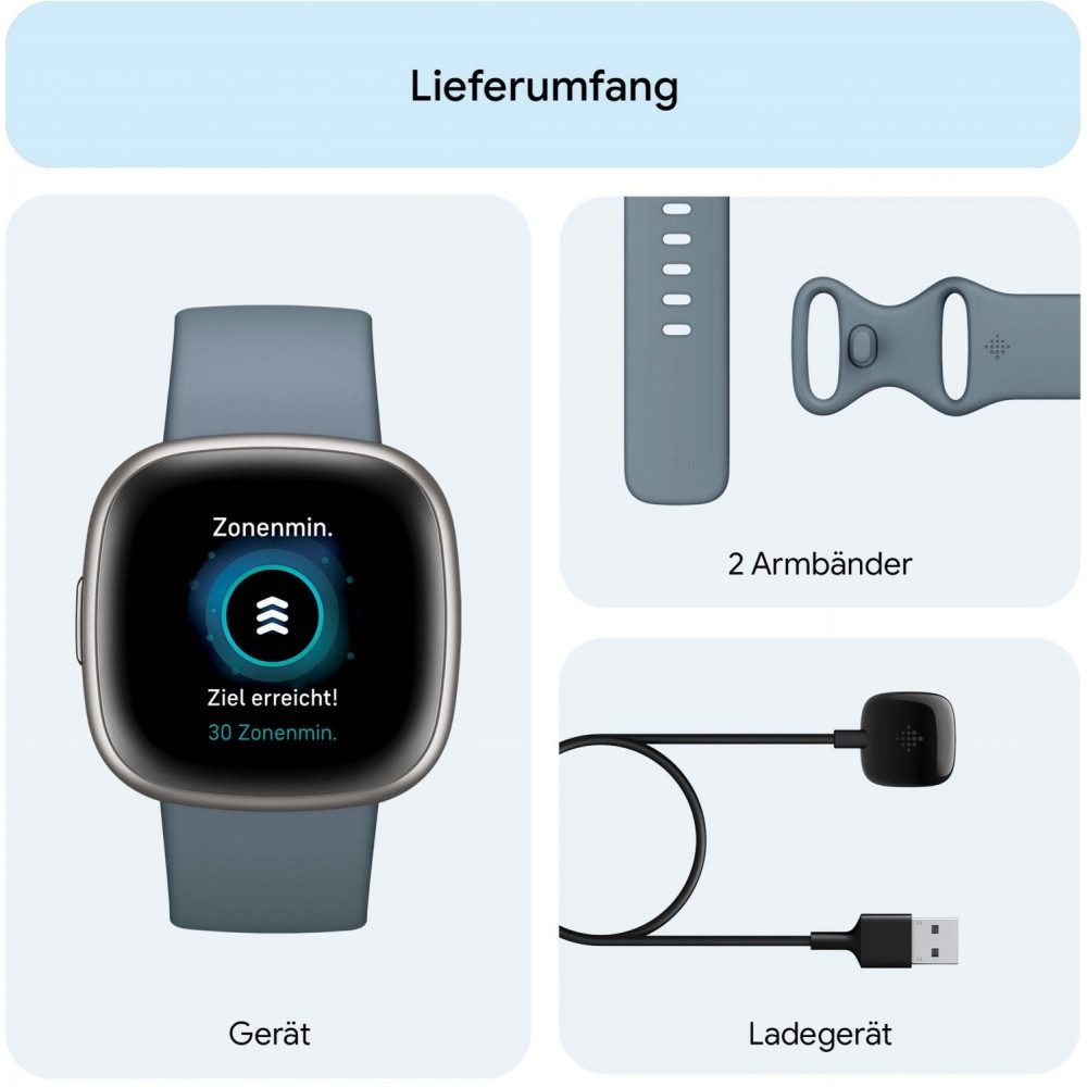fitbit Fitbit Versa 4 Smartwatch in Waterfall Blue/Platinum. Smartwatch (iOS - Apple), Fitbit Versa, Silikon