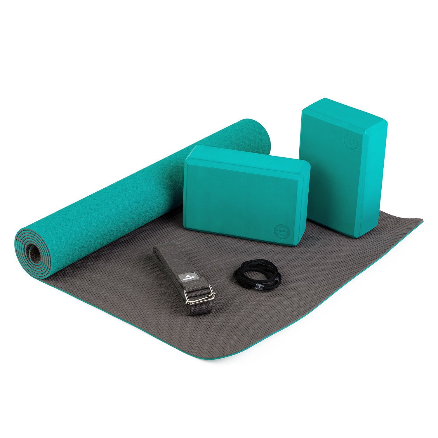 bodhi Yogamatte Yoga Set FLOW Yogamatte mit Block & Gurt petrol