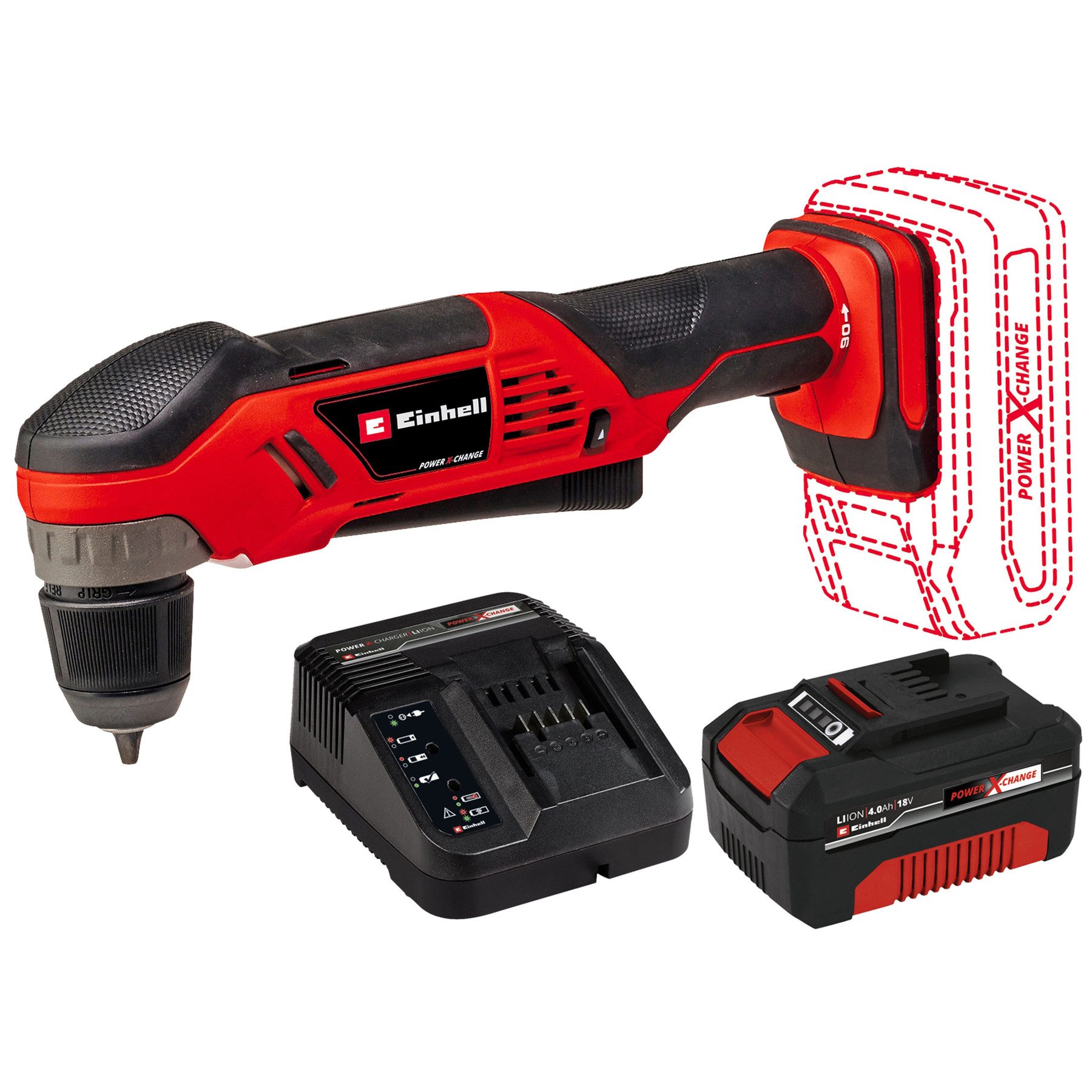 Einhell Akku-Winkelbohrmaschine EINHELL Akku-Winkelbohrmaschine TE-AD 18 Li Kit (1x 4,0 Ah)