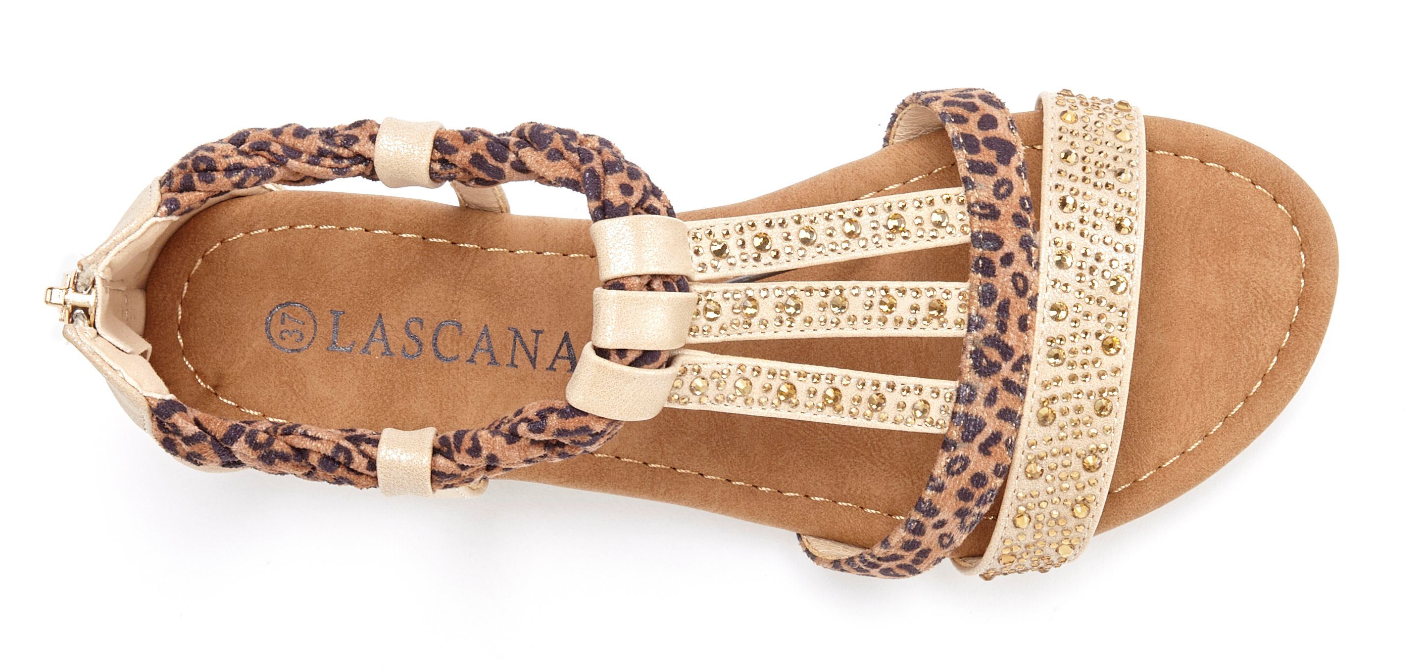 Sandale LASCANA und VEGAN Keilabsatz Sandalette, mit Verzierung beige-braun Sommerschuh kleinem