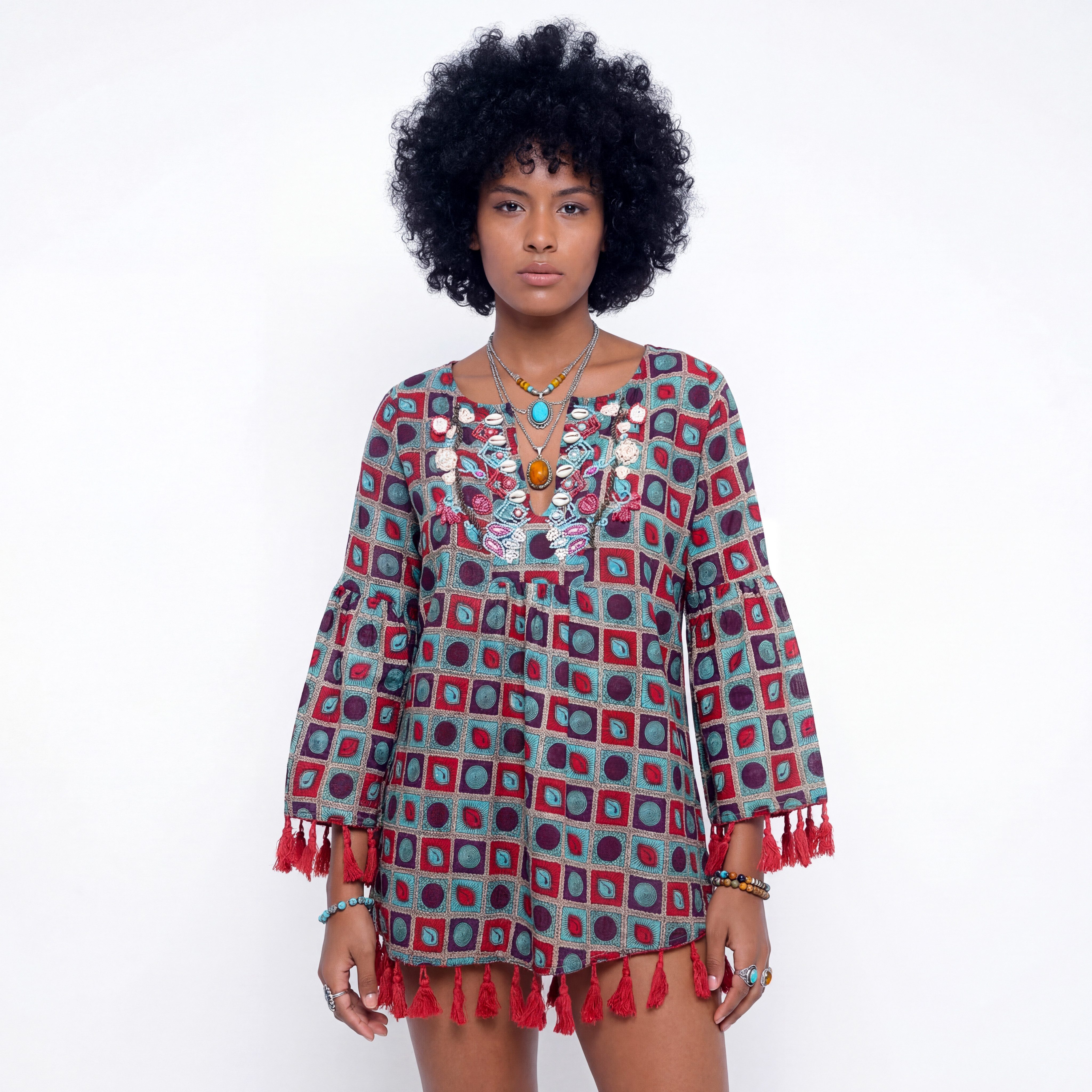 YC Fashion & Style Tunika Ethno Muster Bluse langarm, lockeres Sommer Obert günstig online kaufen