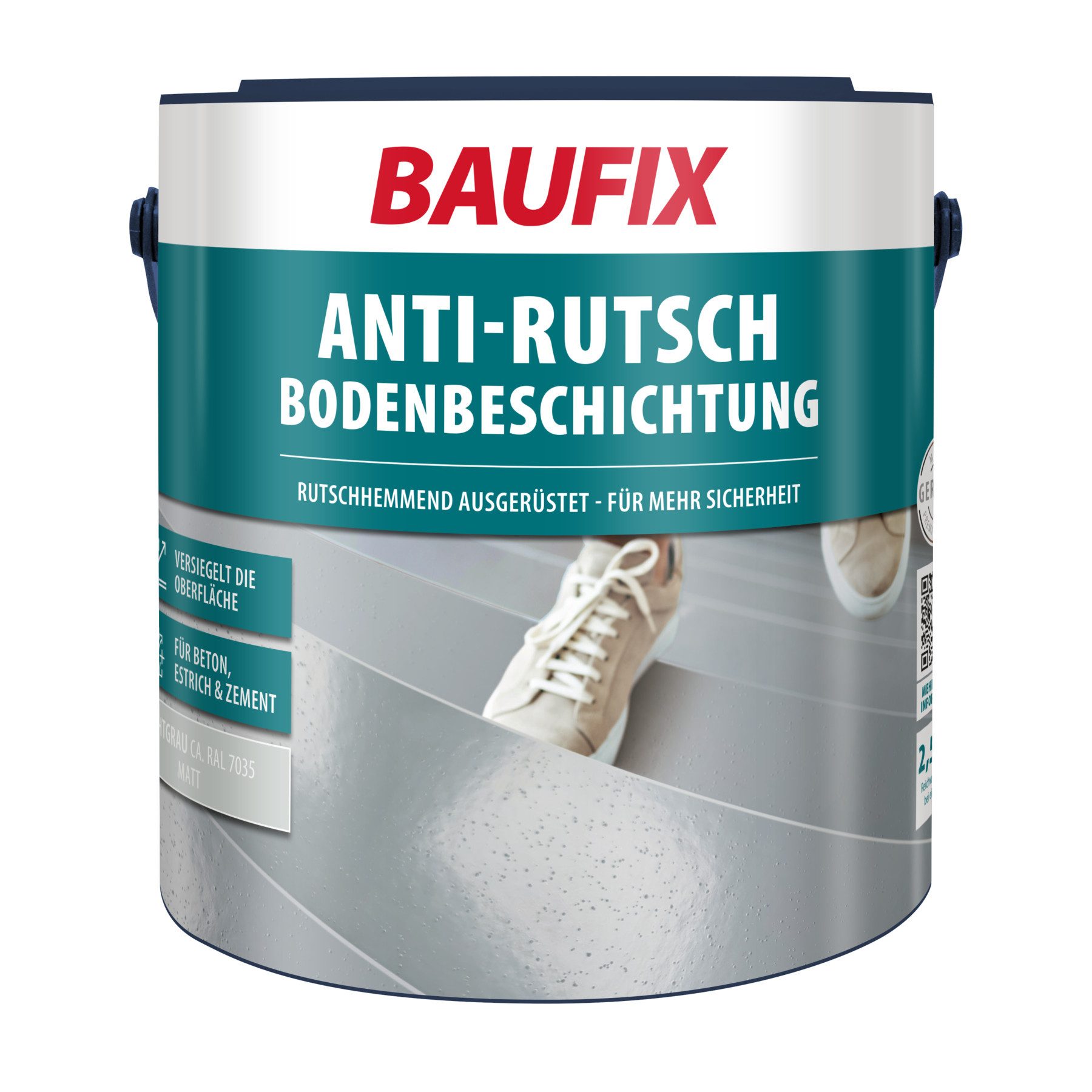 Baufix Bodenversiegelung Anti-Rutsch Bodenbeschichtung matt, 2,5 Liter für ca. 17,5 m², Schutzanstrich für Beton, Estrich & Zementfaserplatten, lichtbeständig