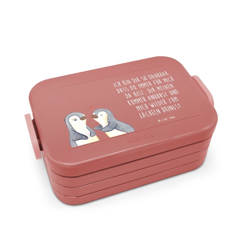Mr. & Mrs. Panda Butterdose Pinguine trösten Motiv, Bento Box, Rot Pastell, Freund, Box, Valentin, Polypropylen lebensmittelecht, (Packung), für Männer Geschenk für Partner Valentinstag