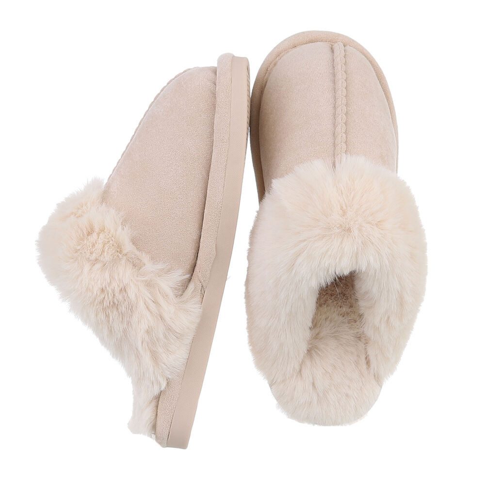 Ital-Design Damen Hausschuhe Freizeit Hausschuh (87284090) Flach Hausschuhe in Beige