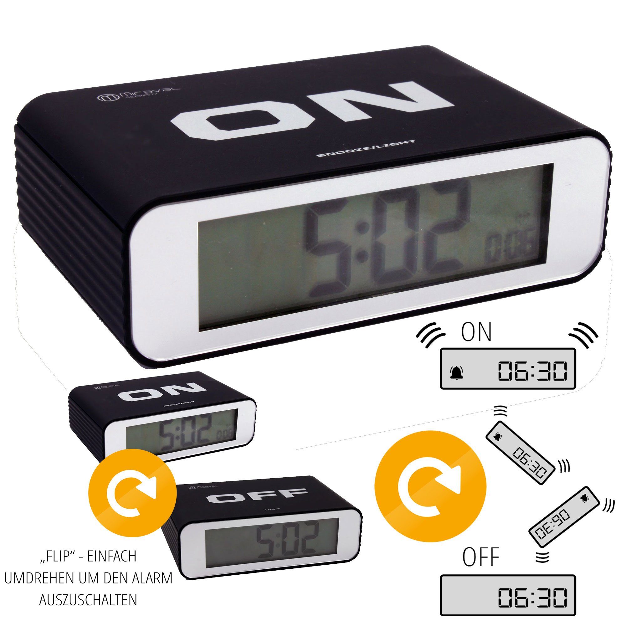 Wecker "Flip-Funktion" Miraval digitaler Quarzwecker Snooze Hintergrundbeleuchtung Miraval LCD