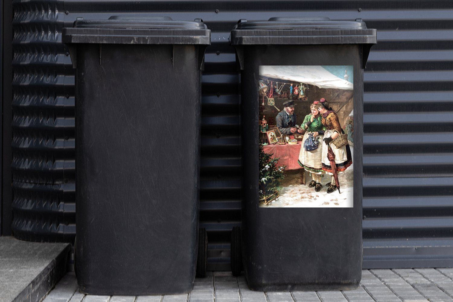 - (1 Weihnachtsmarkt Mülltonne, Vintage Container, Abfalbehälter Mülleimer-aufkleber, MuchoWow Weihnachten Wandsticker - Porträt Sticker, St),
