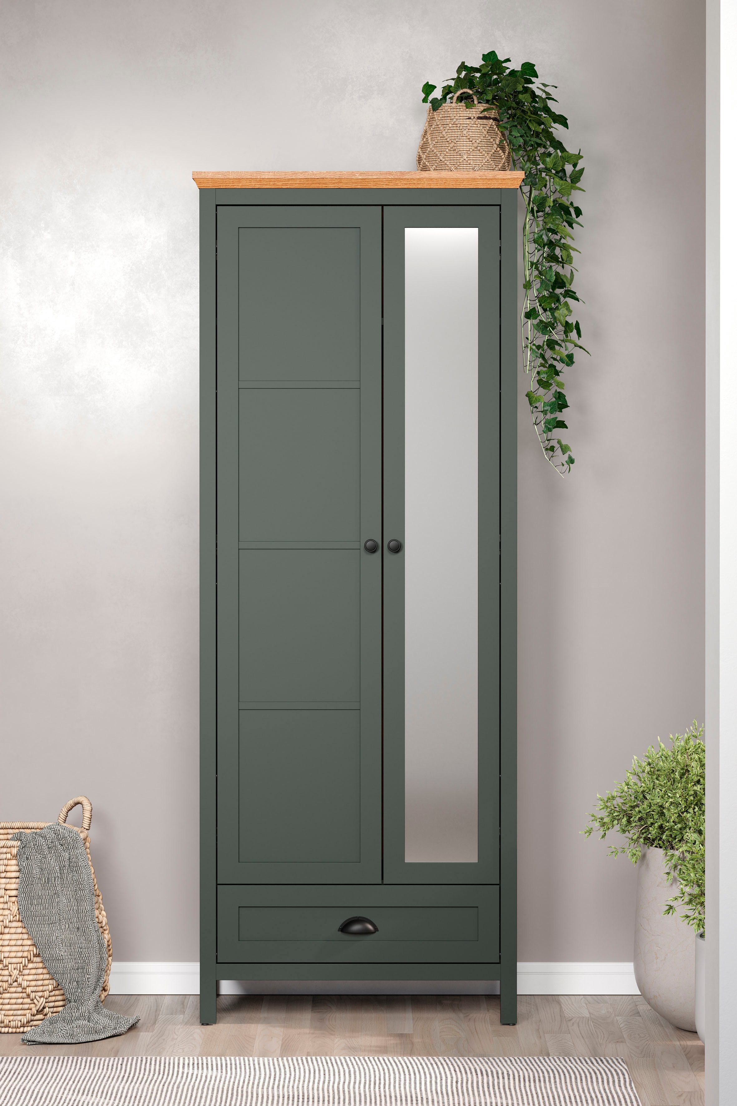 Home affaire Garderobenschrank Vienna (1-St) Garderobenschrank, 2 Türen, 1 Schubkasten & Vollauszug 77/39/198 cm