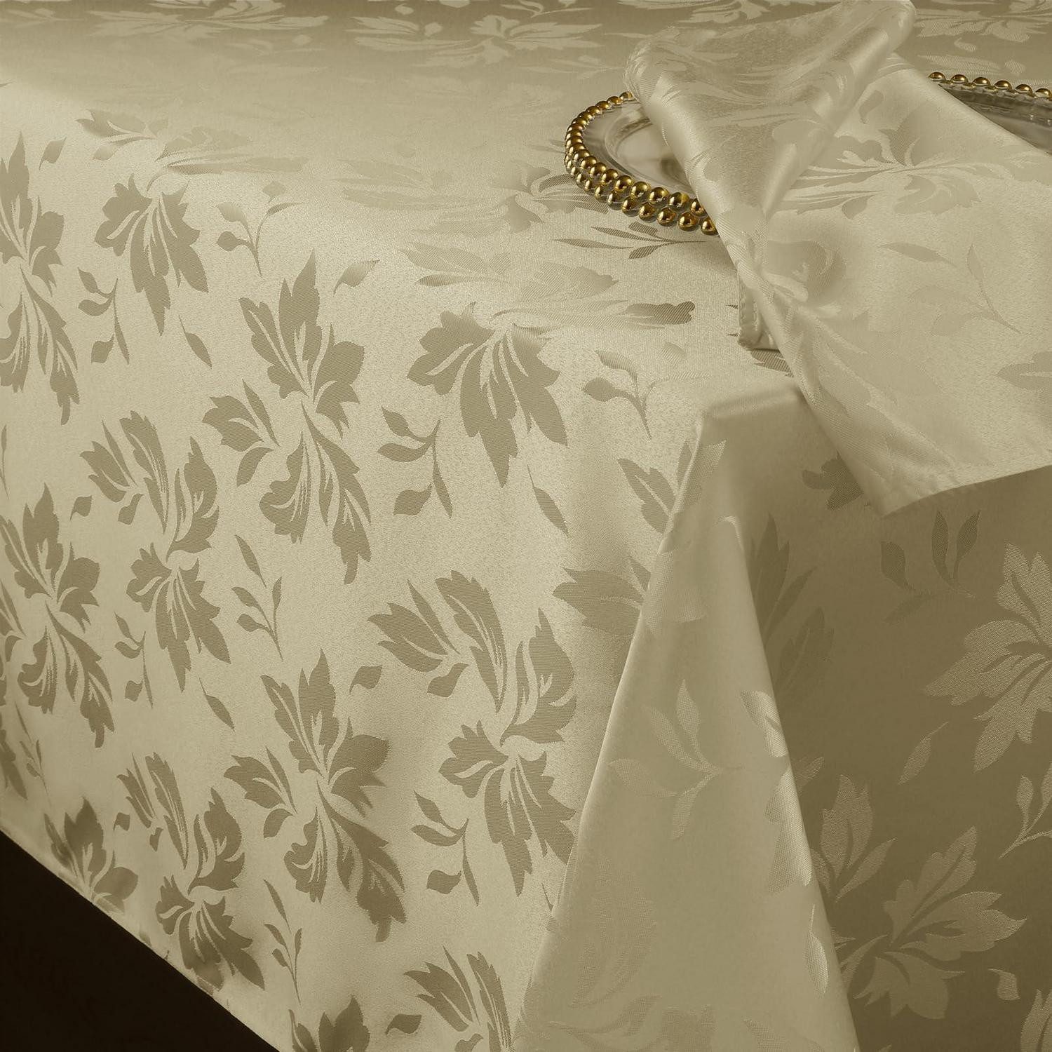 LuxusKollektion Tischdecke Tischdecke Jacquard Blumen Beige 350x150cm Romanstil (1-tlg)