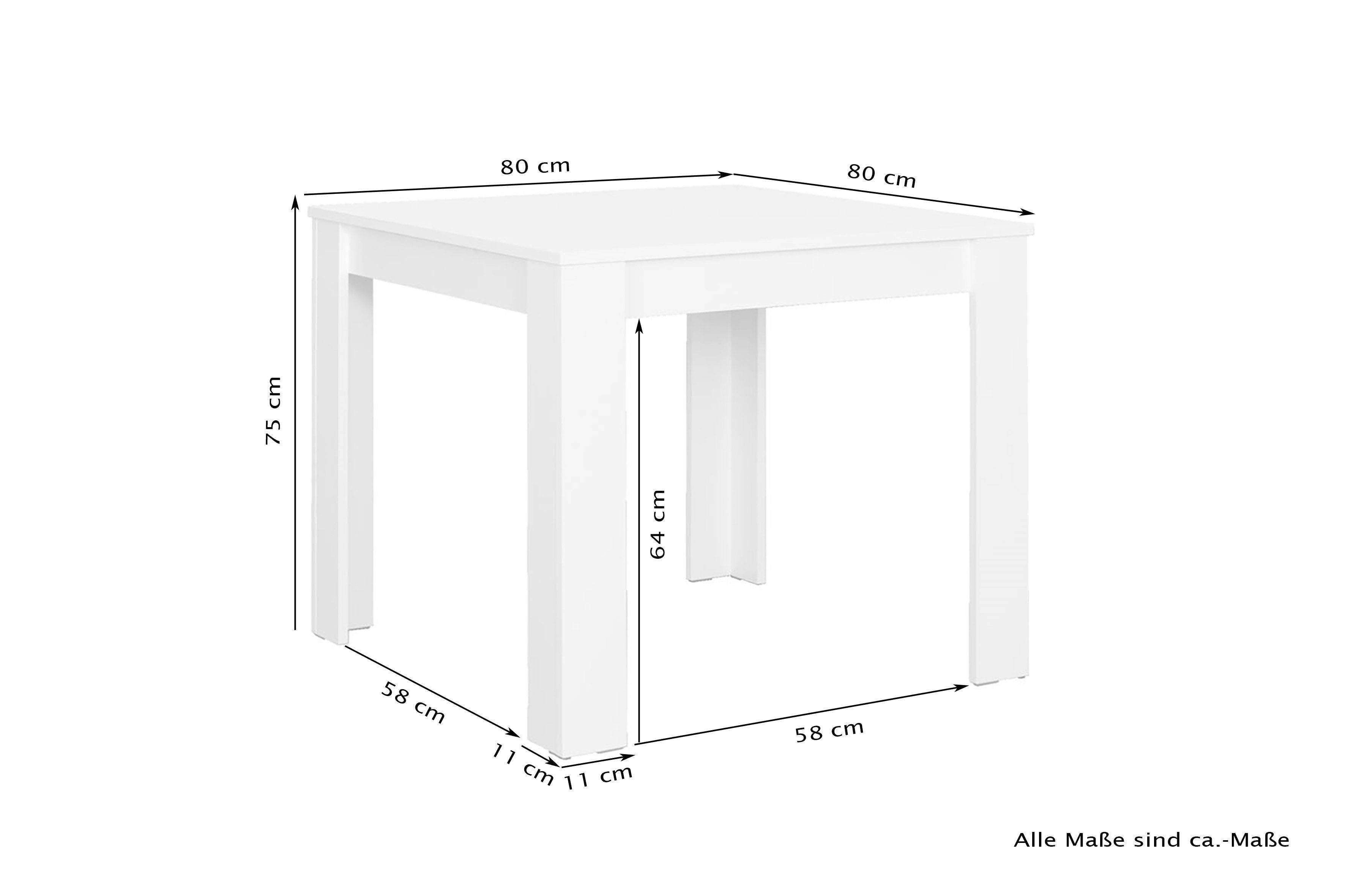 in NEPAL | Eiche-Optik, Tisch cm, oder weiß weiß Esstisch Platzsparender Beton-Optik x (80 80 byLIVING Weiß),