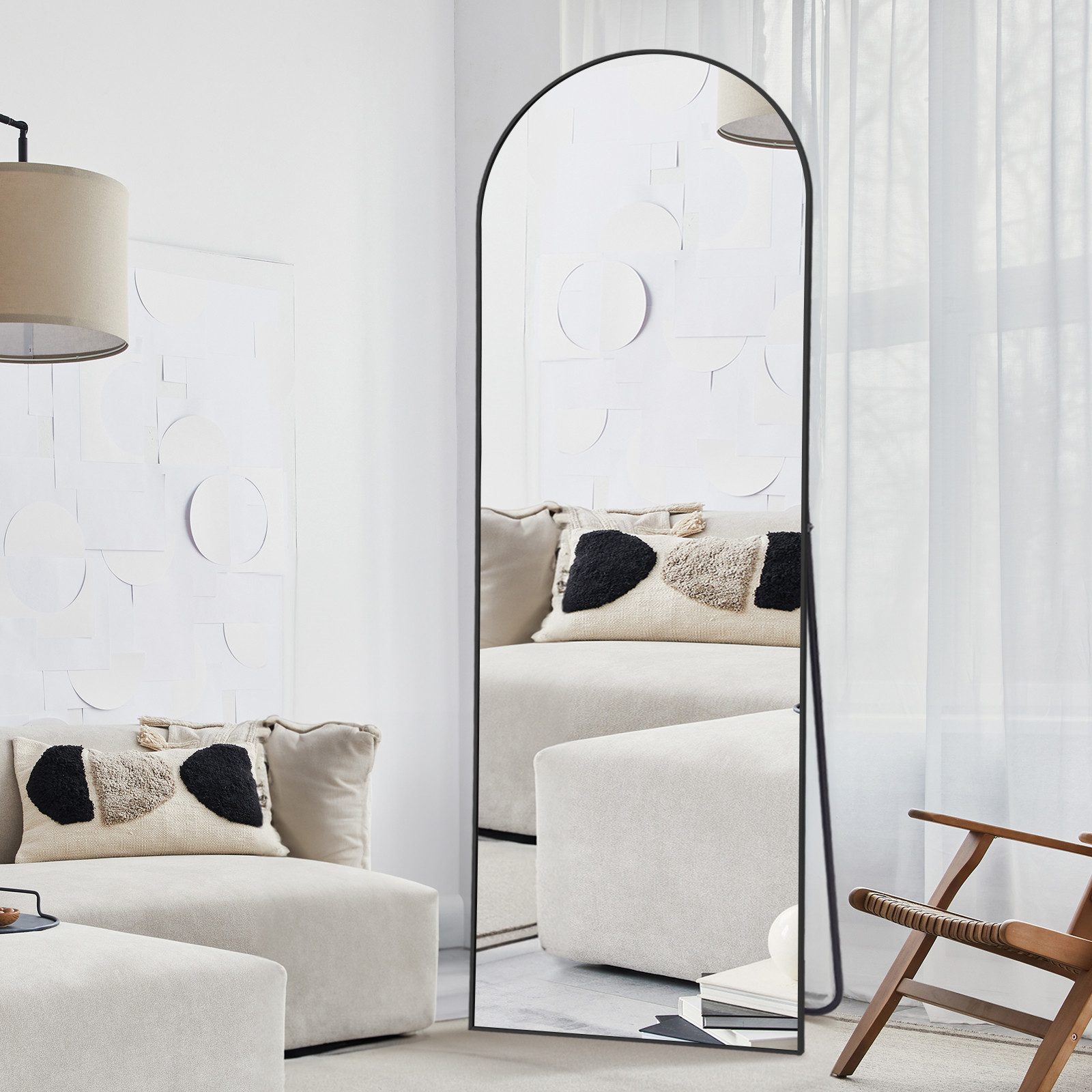 LUNAMIRROR Дзеркало на повний зріст Gewölbter Дзеркало aus Nano-Glas mit Splitterschutz, mit vollem Überblick und elegantem Design, 147×44cm, schwarz