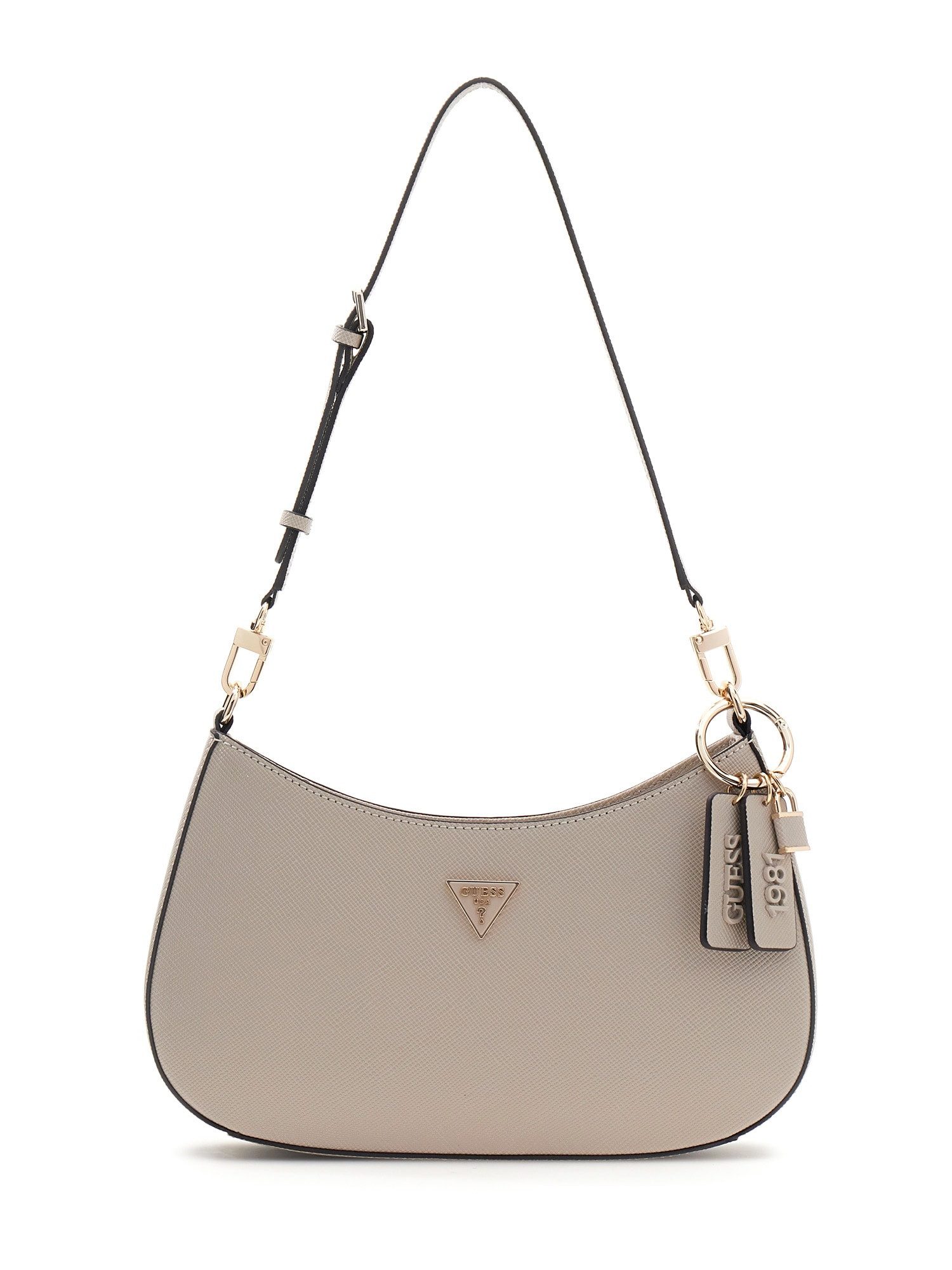 Guess Schultertasche NOELLE II TOP ZIP SHOULDER BAG, Damen Henkeltasche, Handtasche in klassischer Optik, mit Anhänger
