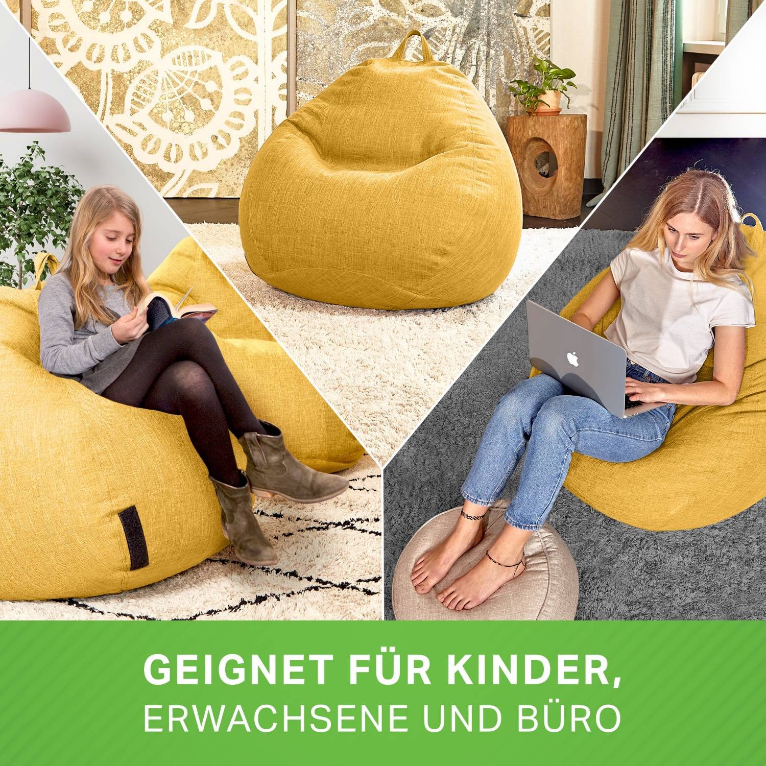 Green Bean Sitzsack Indoor Sitzsack Home Linen L - 200 Liter (Indoor Riesensitzsack mit EPS-Perlen Füllung, Kuschelig Weich Waschbar), Sitzkissen Lounge Chair