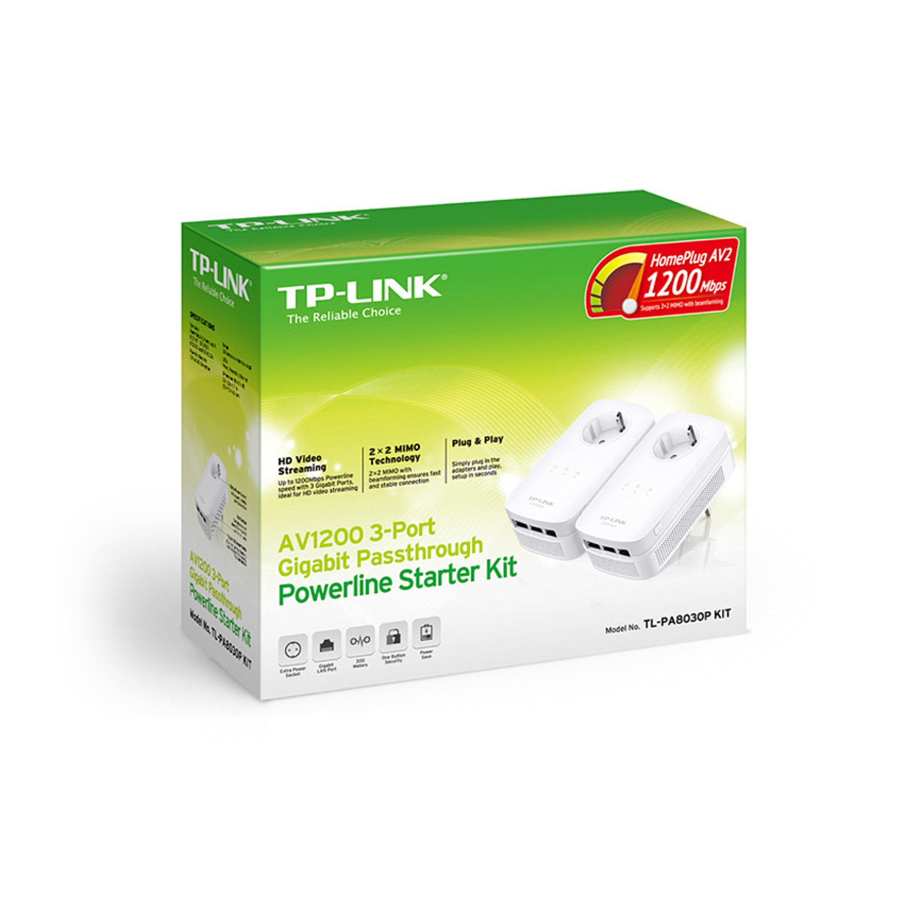 tp-link TP-LINK Gigabit-Powerline-Set TL-PA8030PKIT, AV1200, 3 LAN-Ports Netzwerk-Adapter