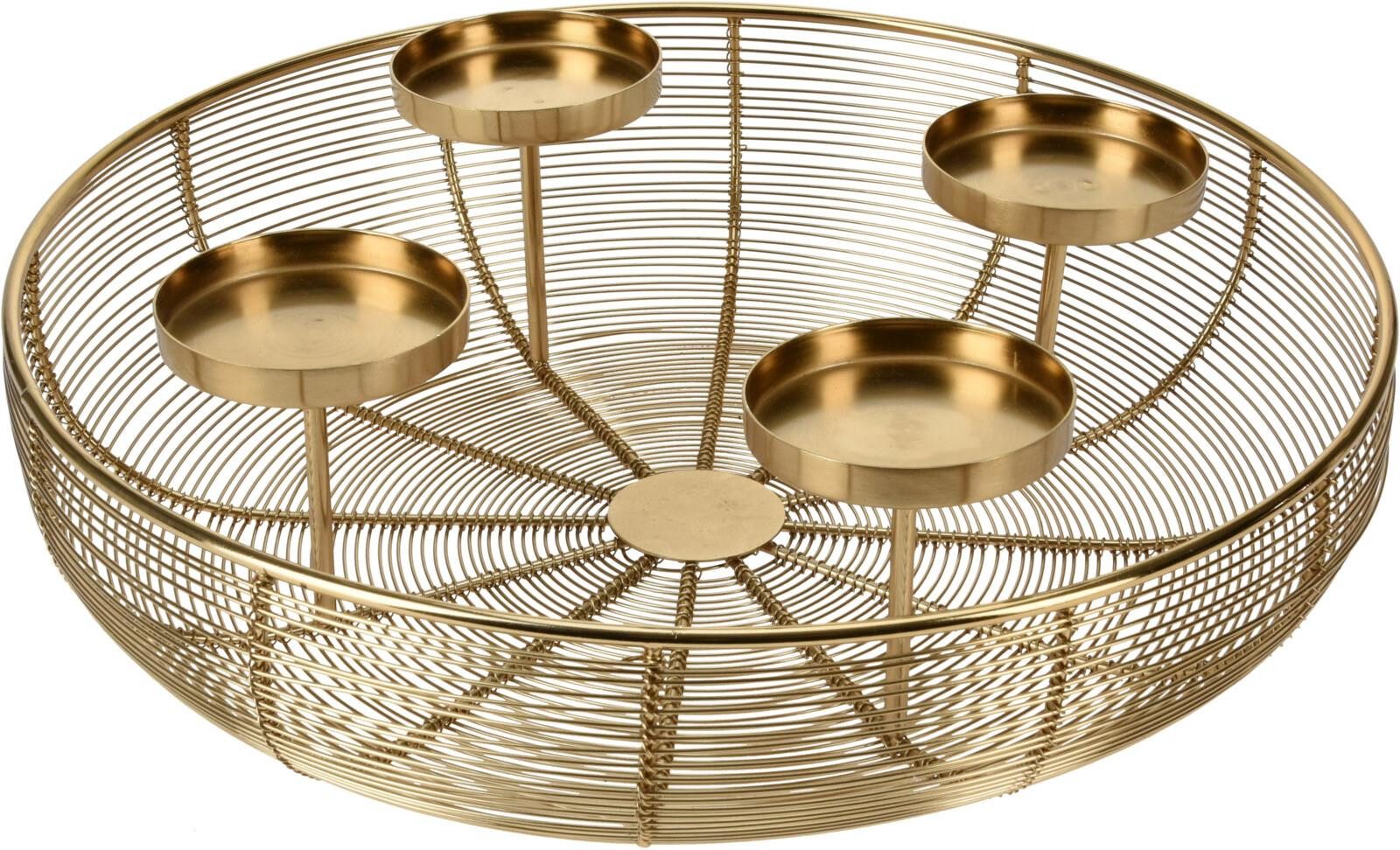 matrasa Adventskranz aus Metall - Design Korb Advent Kerzenhalter schmückbar Ø 36cm Gold