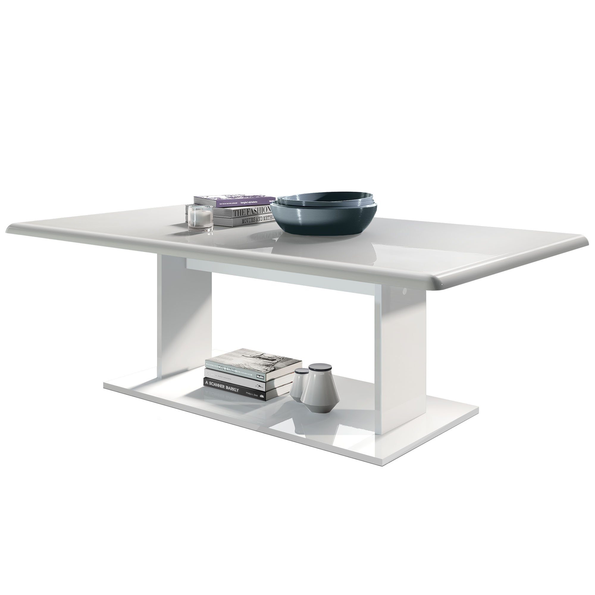Vladon Couchtisch Mono (Wohnzimmertisch, mit Ablageboden), Weiß matt/Weiß H günstig online kaufen