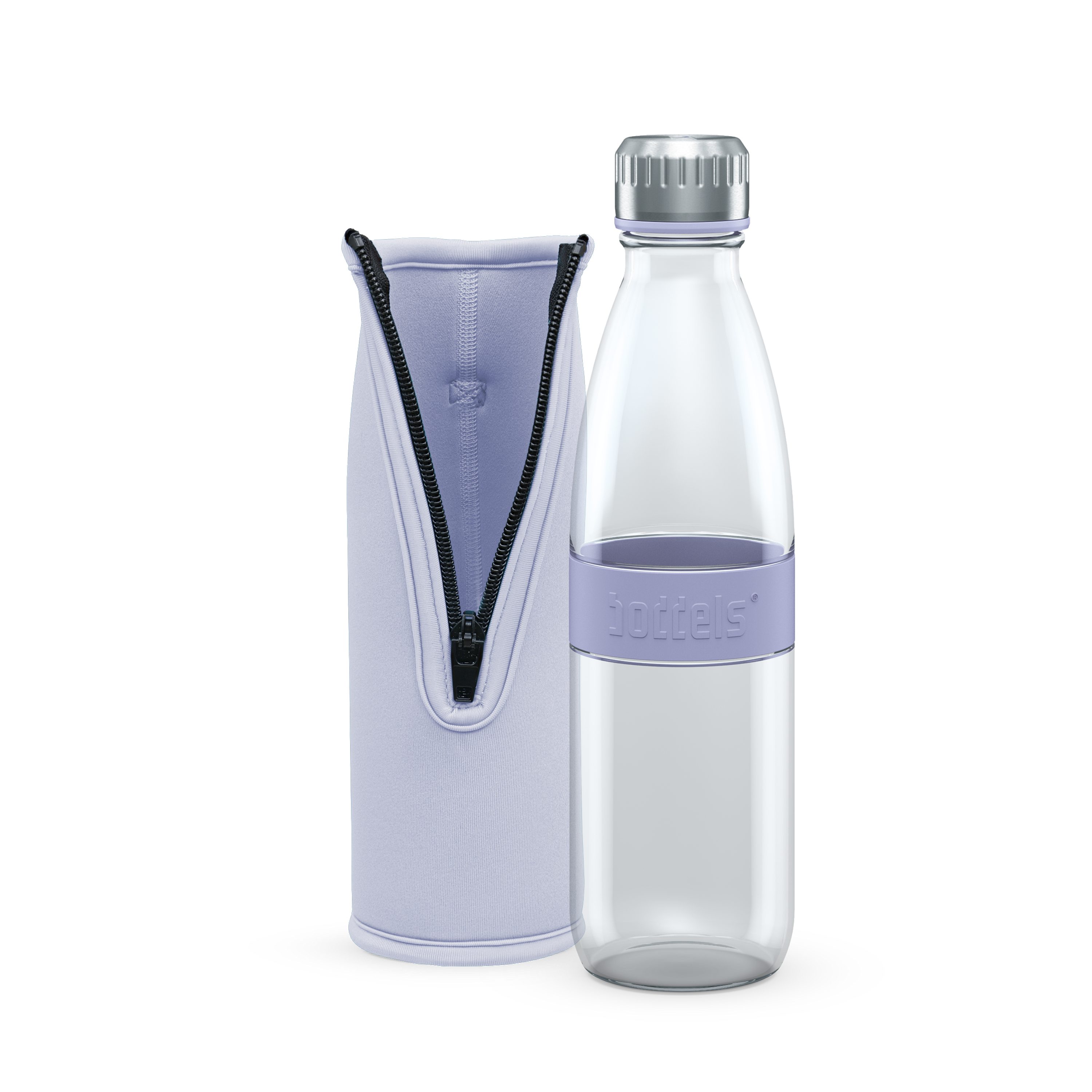 boddels Trinkflasche aus Lavendelblau DREE auslaufsicher, Flasche Glas 650ml, doppelwandig, bruchfest