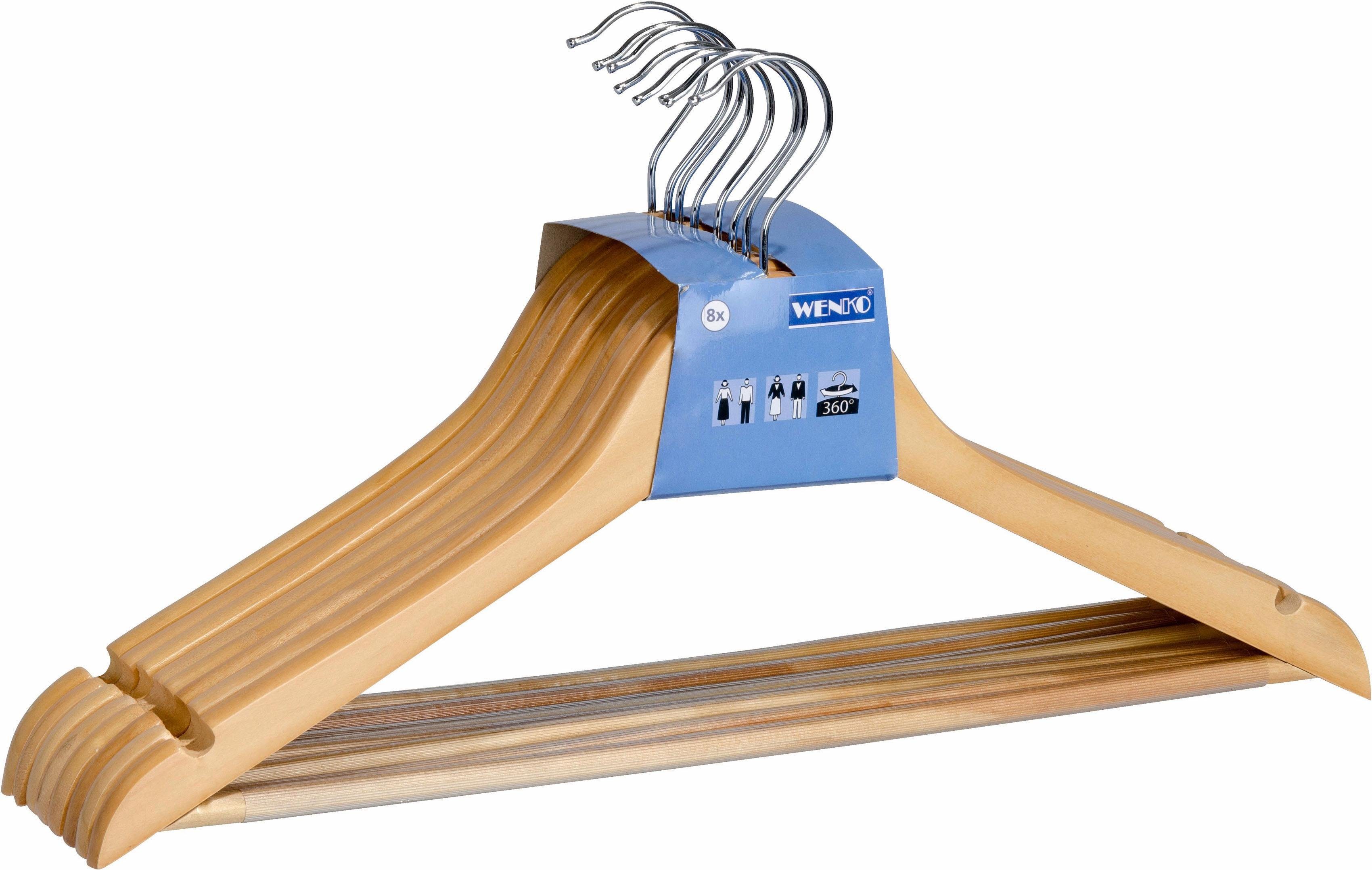 WENKO Kleiderbügel Modell Eco, (24-tlg), für Garderobe & Kleiderschrank, mit Hosensteg & Rockeinkerbung, Holz