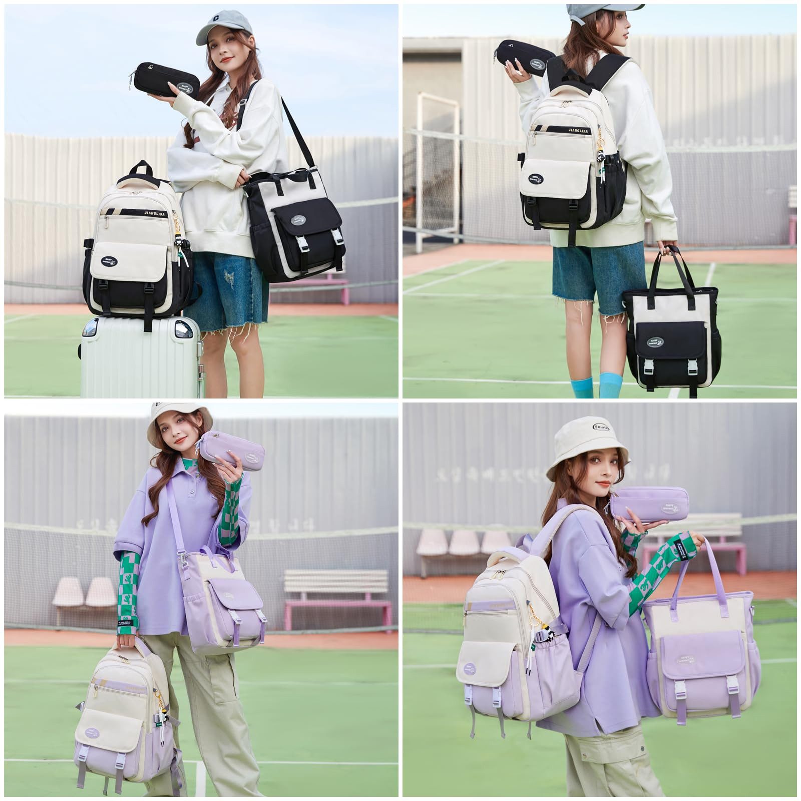 MOPUEA Schulrucksack Schulrucksack-Set 3-tlg Schultasche Wasserabweisend Viele Fächer