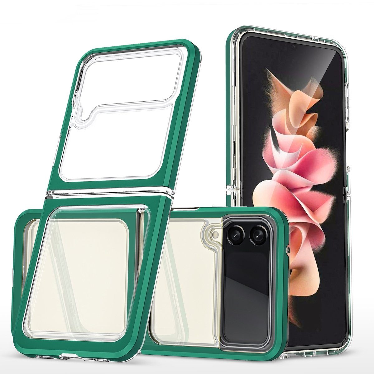 Wigento Handyhülle Für Samsung Galaxy Z Flip4 Acryl + PC + TPU Grün Cover Handy Tasche
