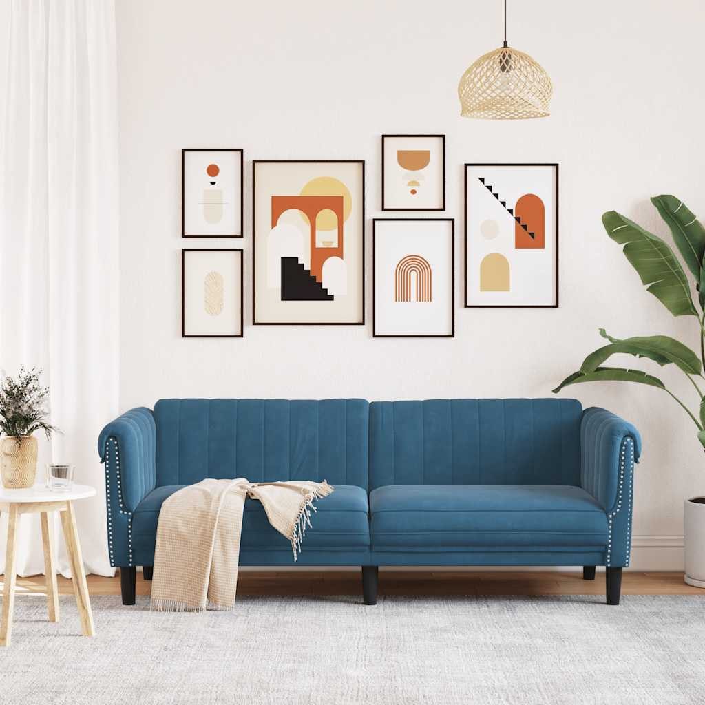 vidaXL Sofa Sofa 3-Sitzer Blau Samt, 1 Teile günstig online kaufen