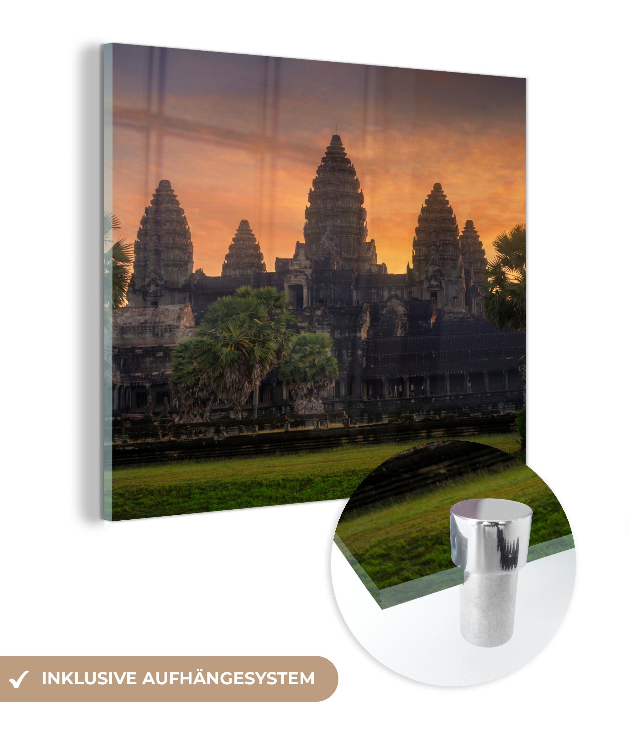 Wat, Glas - - St), MuchoWow (1 in Acrylglasbild Wanddekoration auf Bilder - Wandbild Glas Angkor auf Foto Sonnenaufgang Glasbilder