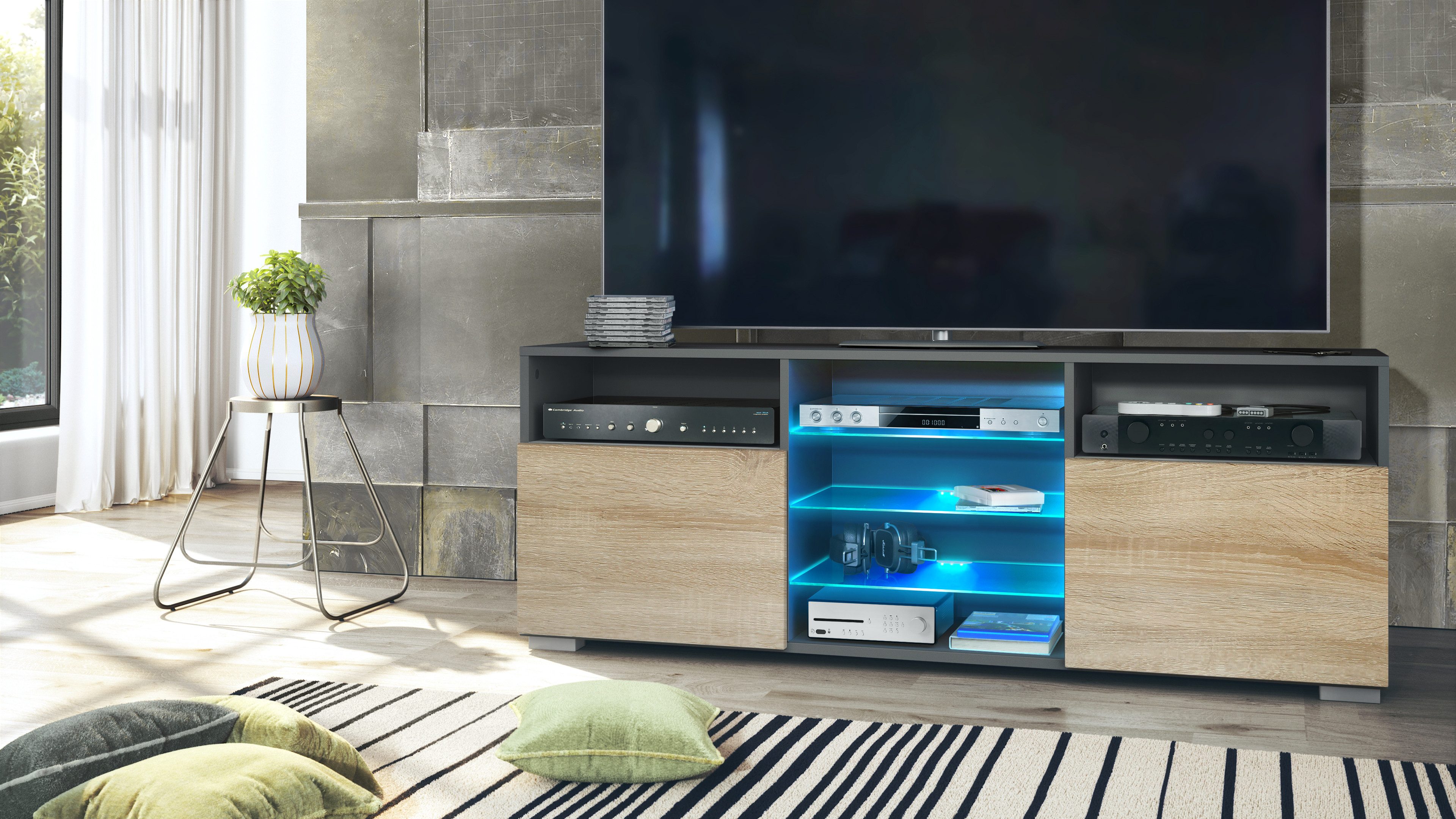 Vladon Lowboard Granada (TV-Kommode, mit 2 Türen und 6 offenen Fächern), An günstig online kaufen