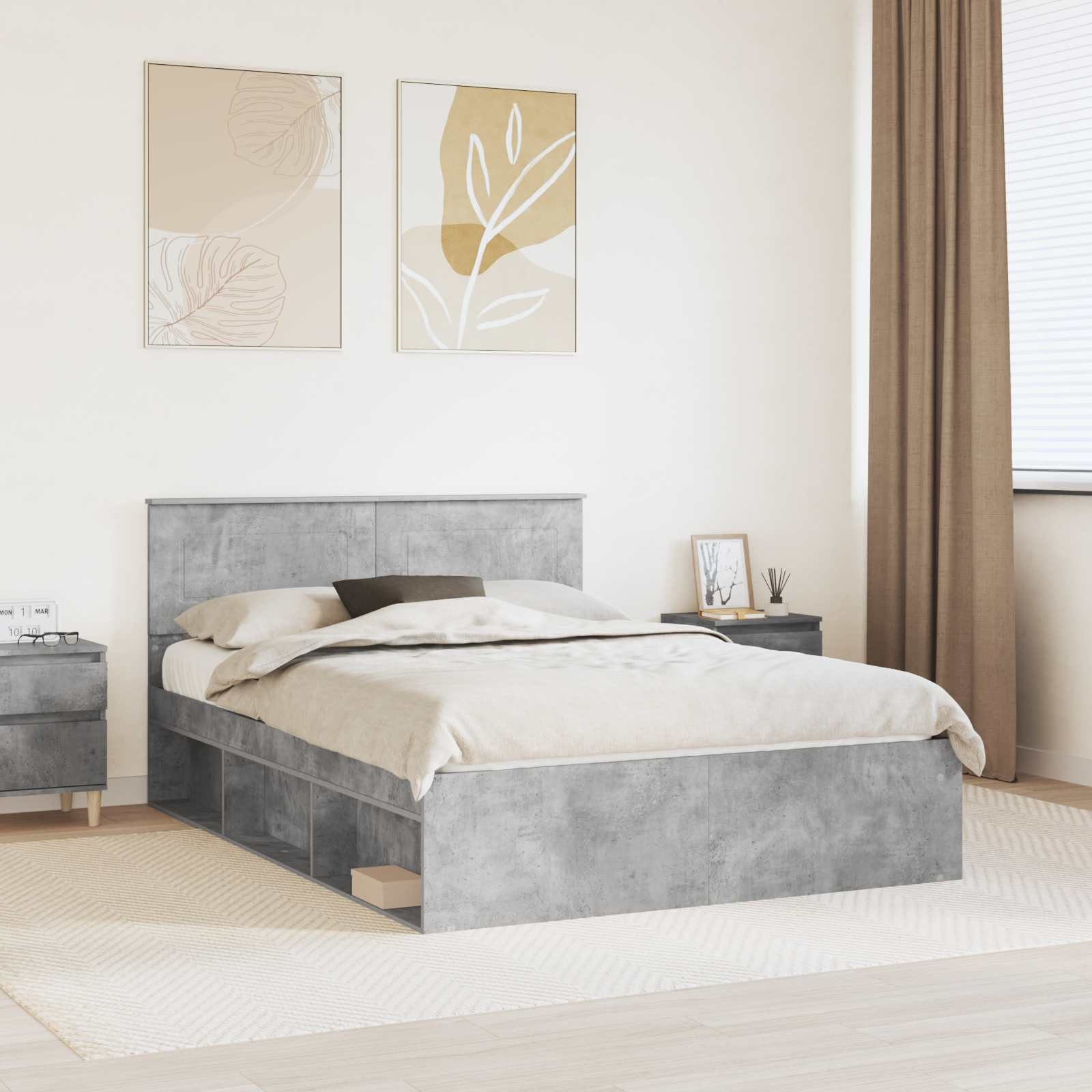furnicato Bett Bettgestell 210 x 143 x 90 cm Beton (1-tlg), Fester Lattenrost für stabiles Schlafgestell im Innenbereich