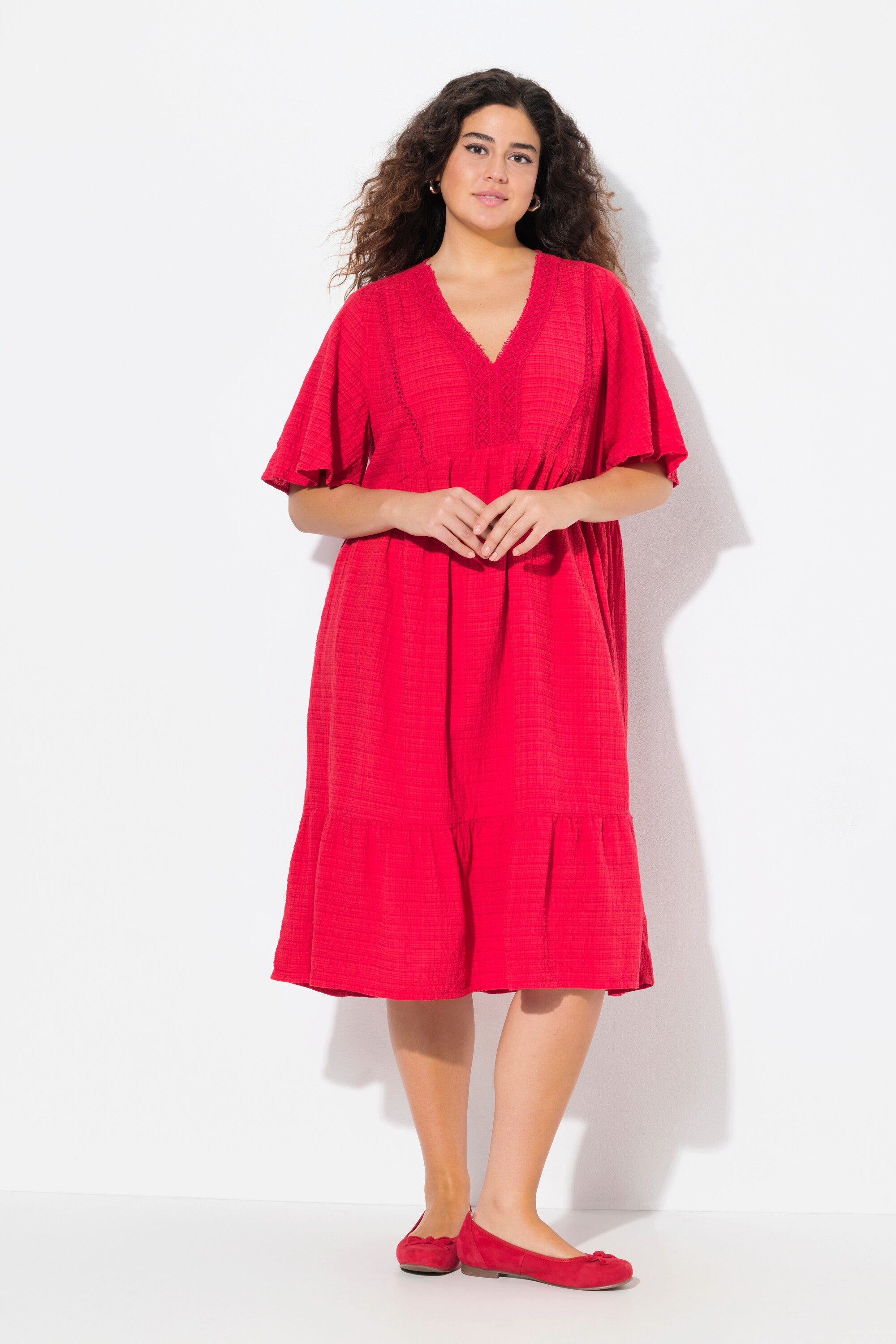 Ulla Popken Midikleid Midikled Seersucker A-Linie günstig online kaufen