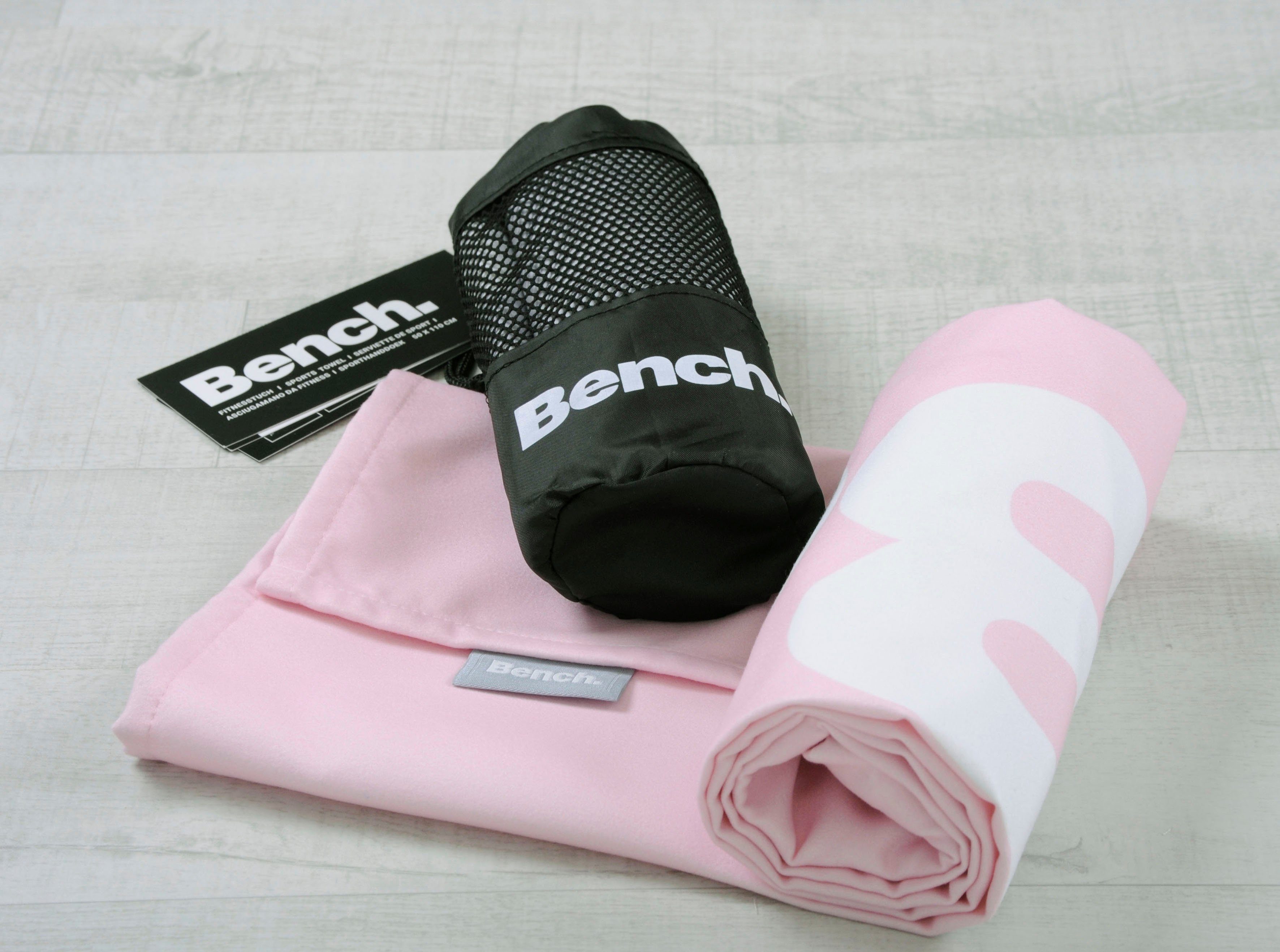 Bench. Sporthandtuch Sports Bench, mit rosa Towel / (1-St), Microfaser Fitnesstuch 50x110 Bench & Tasche, Überschlag cm