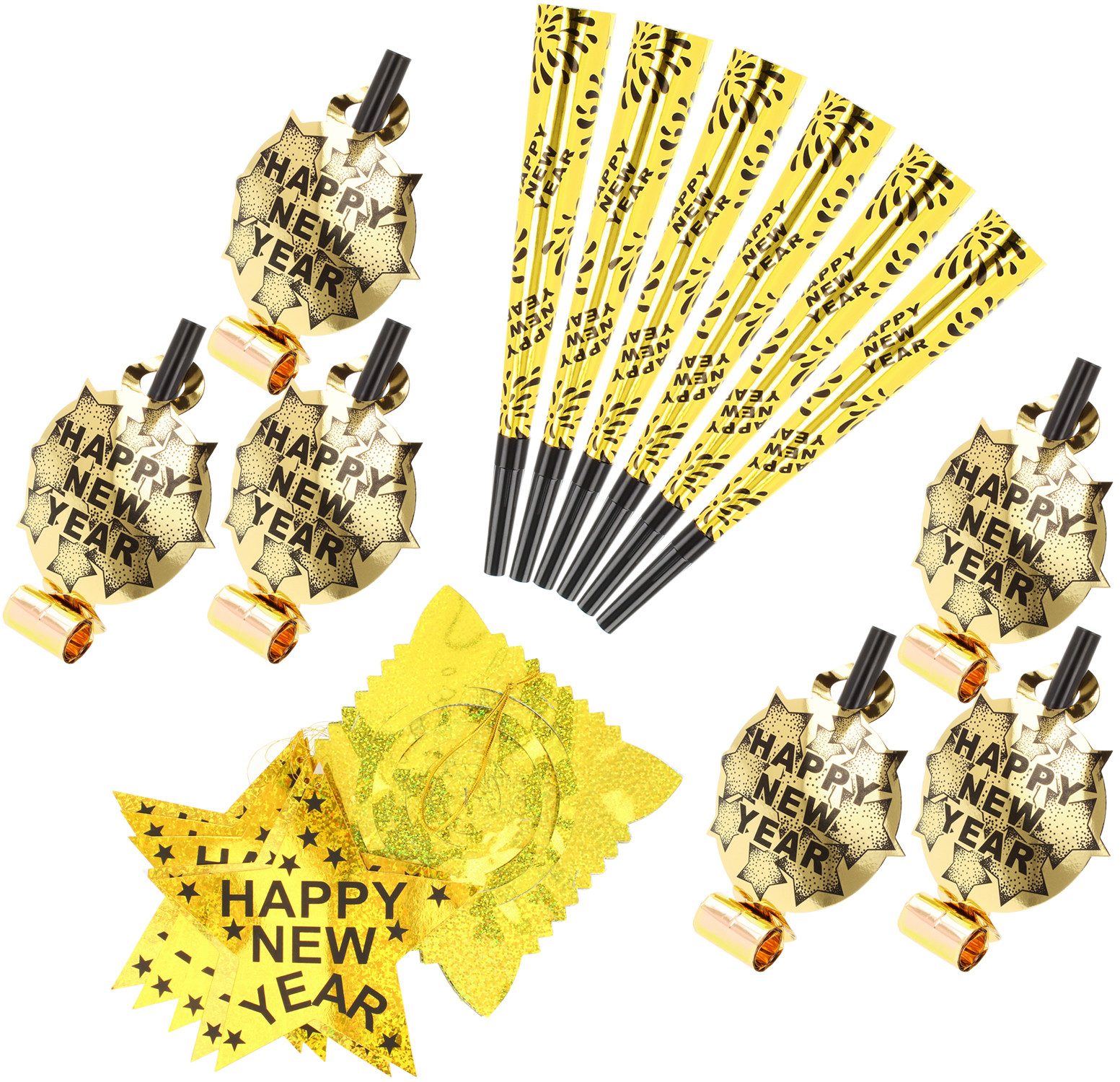 com-four Girlande Silvester Party-Set - Girlande, Tröten und Trompeten für Silvester bis 12 Personen