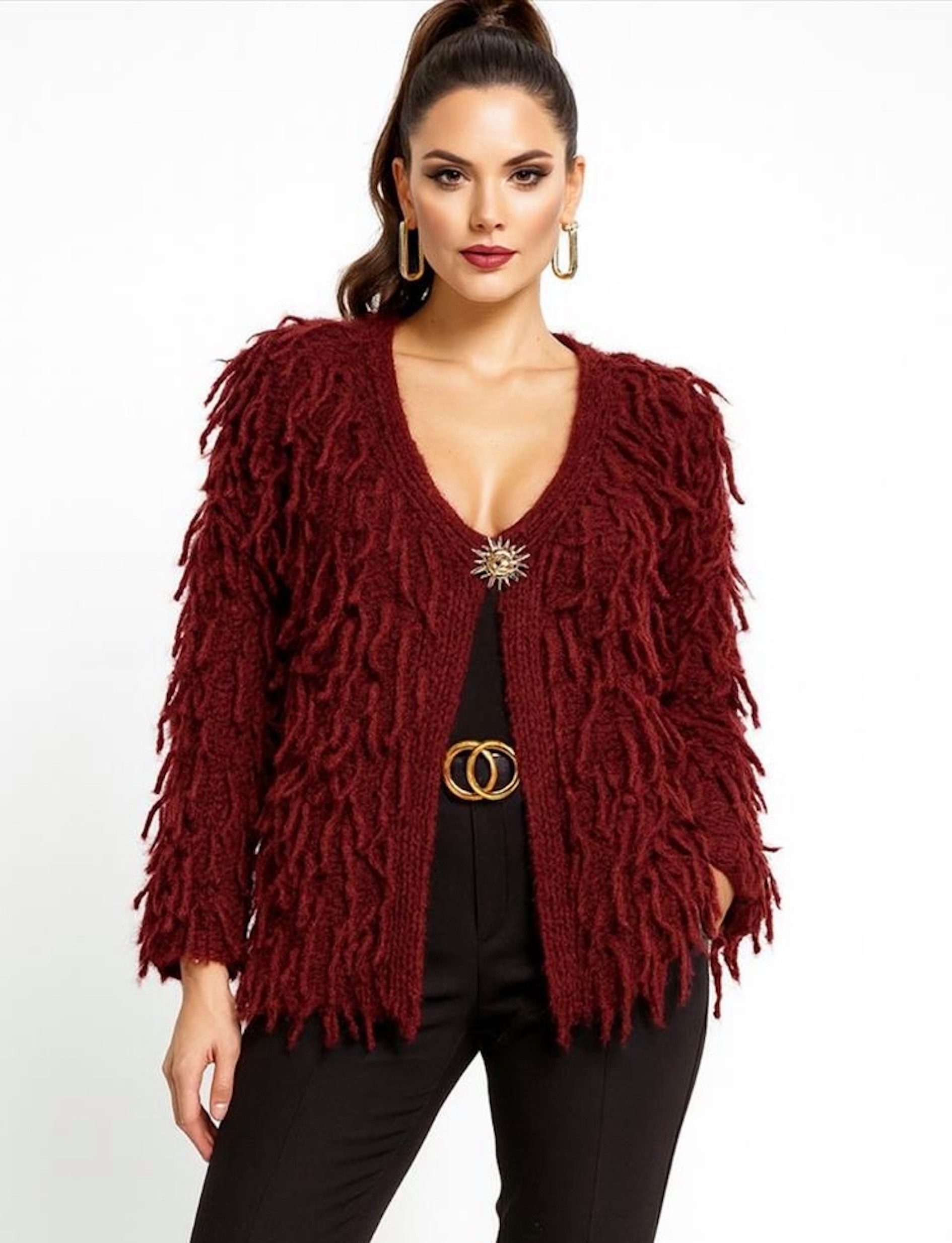 Cardigan WORLDCLASSCA Strickjacke Cardigan Fransen Strickpulllover mit Knopf