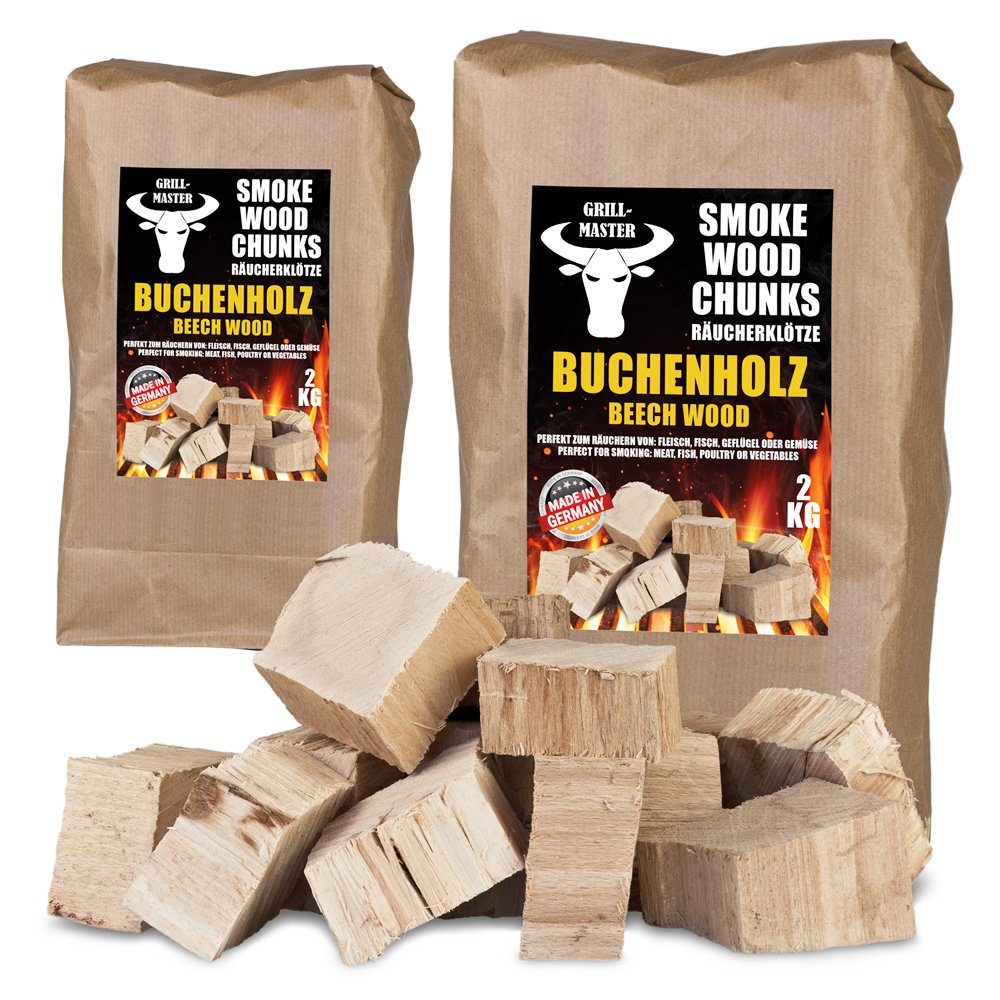 Grillmaster Räucherspäne Räucherklötze 4kg Buche Chunks Räuchern Smoken BBQ Grill Feuer, 4 kg