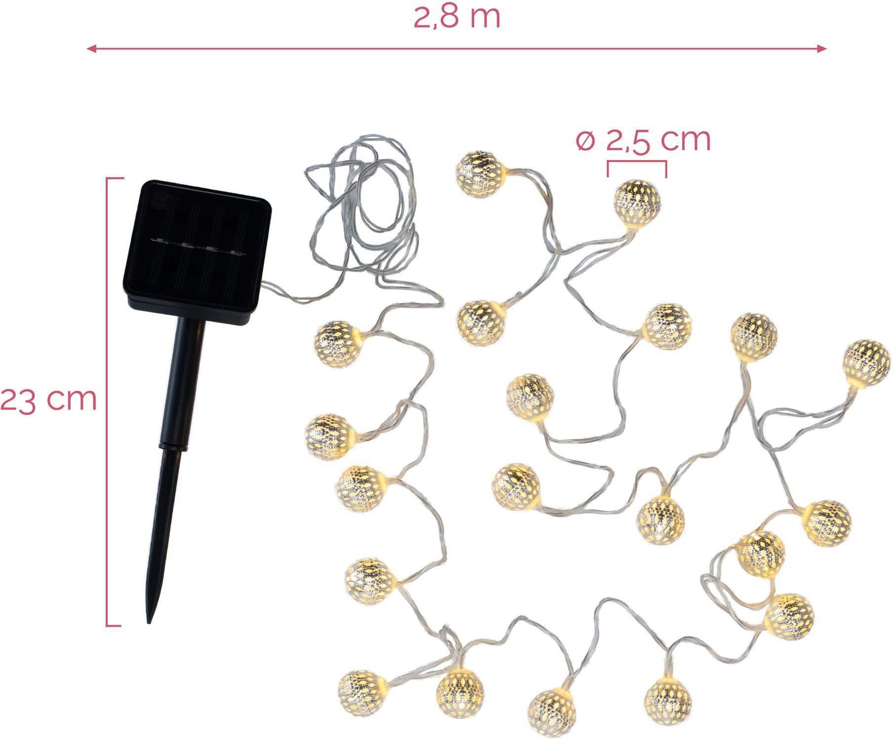 Pauleen LED-Lichterkette Sunshine Glamour, 20-flammig, 20-flammig, Solarbetrieben