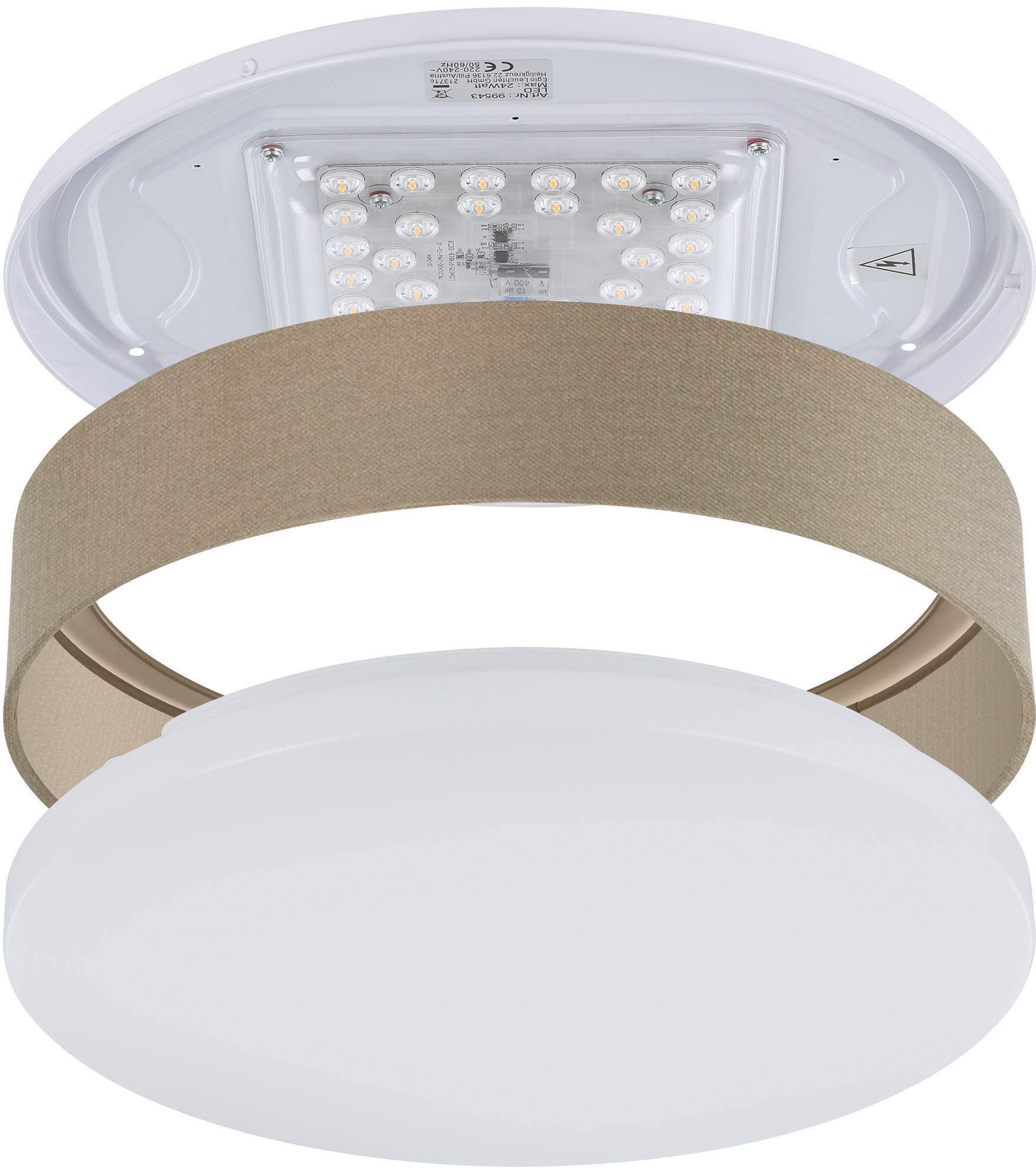 OTTO home LED Deckenleuchte Merryn, CCT - über Fernbedienung, LED fest integriert, Neutralweiß, Warmweiß, Deckenlampe Ø38 x H9 cm mit Textil-/Stoffschirm, CCT, Fernbedienung