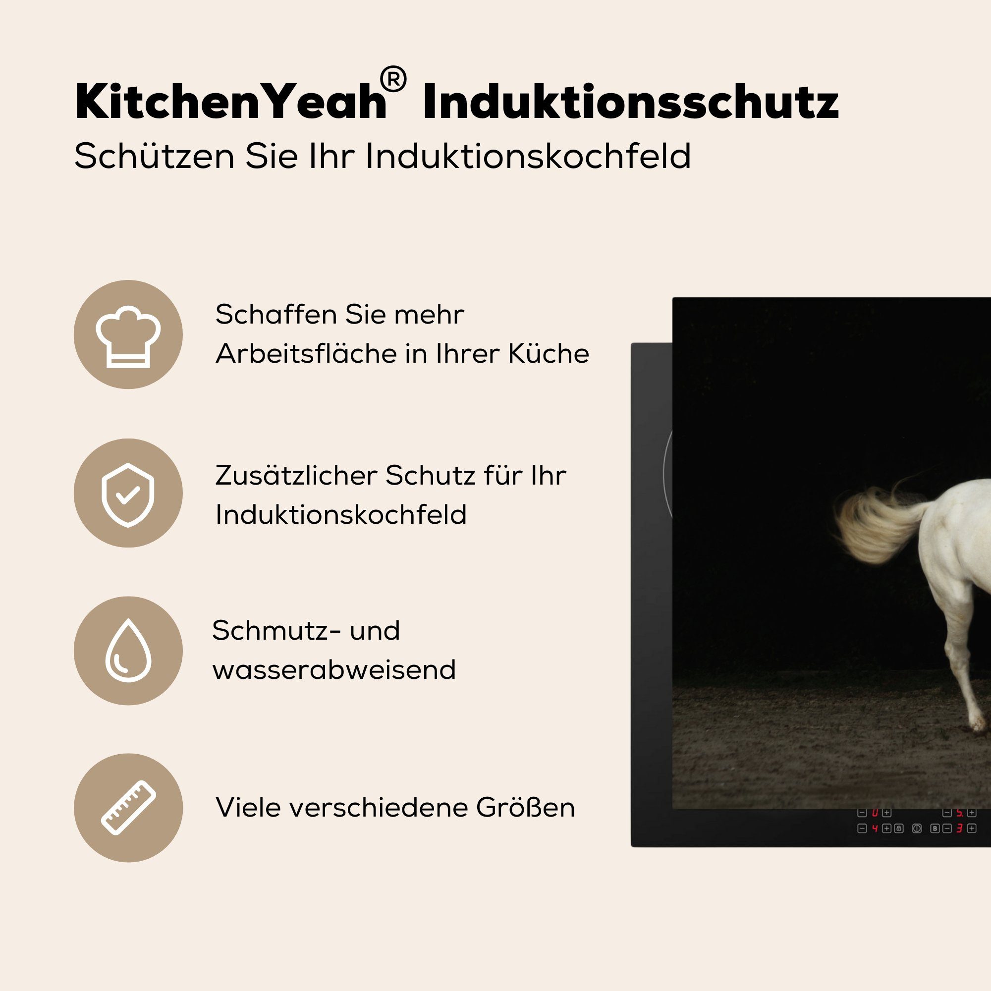 cm, tlg), Pferd (1 Weiß, MuchoWow Schutz - küche, die Ceranfeldabdeckung Vinyl, für 81x52 - Herdblende-/Abdeckplatte Sand Induktionskochfeld