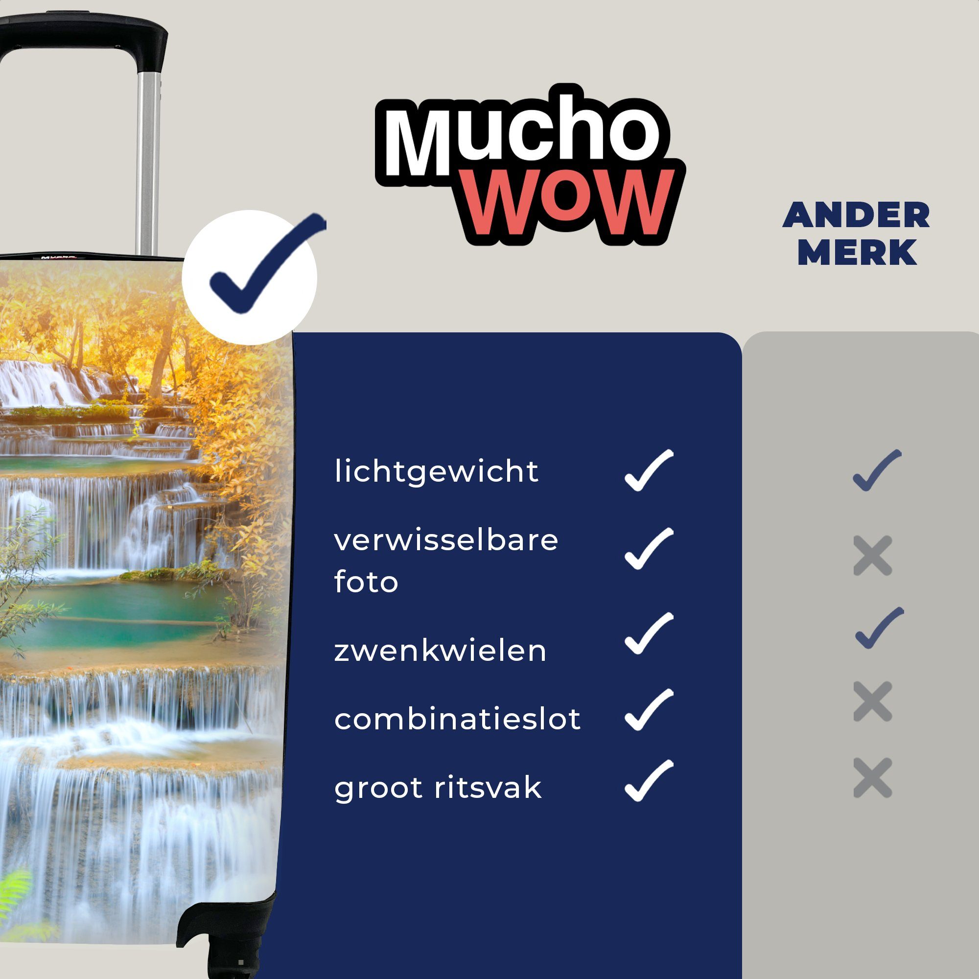 MuchoWow Handgepäckkoffer Wasserfall für - Braun - Handgepäck mit Herbst 4 Trolley, Wasser, Ferien, rollen, - Rollen, Bäume Reisetasche - Reisekoffer