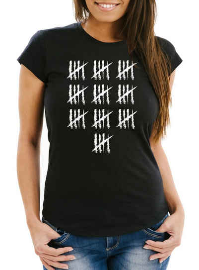 MoonWorks Print-Shirt Damen T-Shirt [object Object] Geburtstag Strichliste Striche Jubiläum Jahrgang Geschenk Alter Moonworks® mit Print