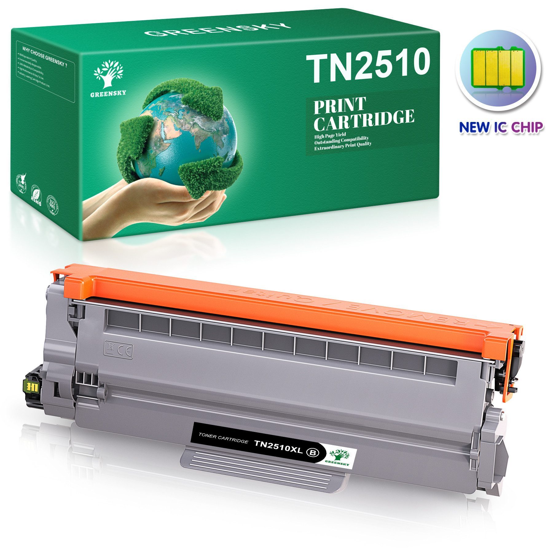 Greensky Tonerpatrone 1er Ersatz für Brother TN2510XL Mit Chip ca. 3000 Seiten pro Schwarz, (TN2510 für Brother TN-2510XL DCP-L2620 HL-L2445 HL-L2400)