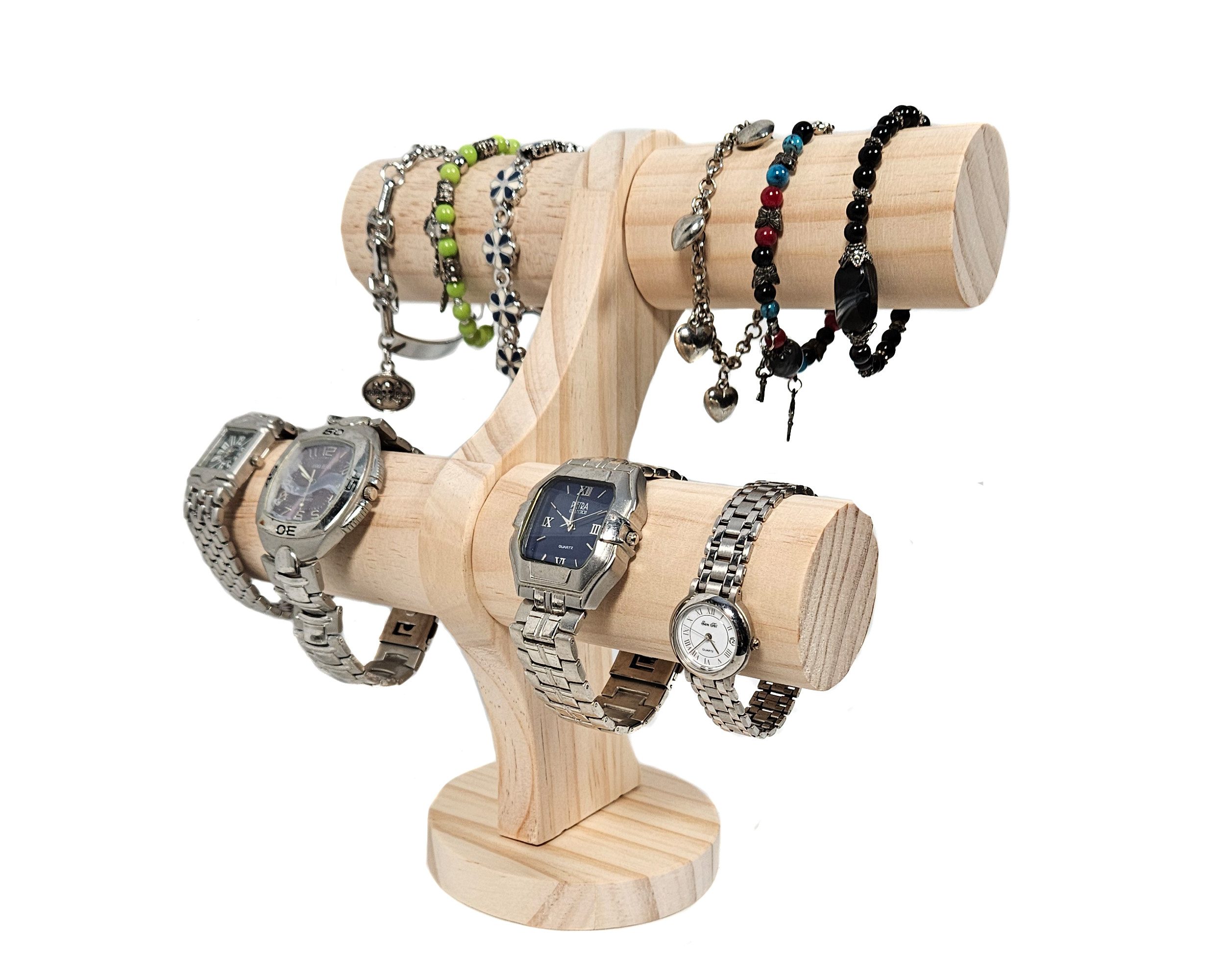 Yudu Schmuckständer "bogenförmig" Schmuckhalter mit 4 Rollen für Uhren Armband Kette Holz