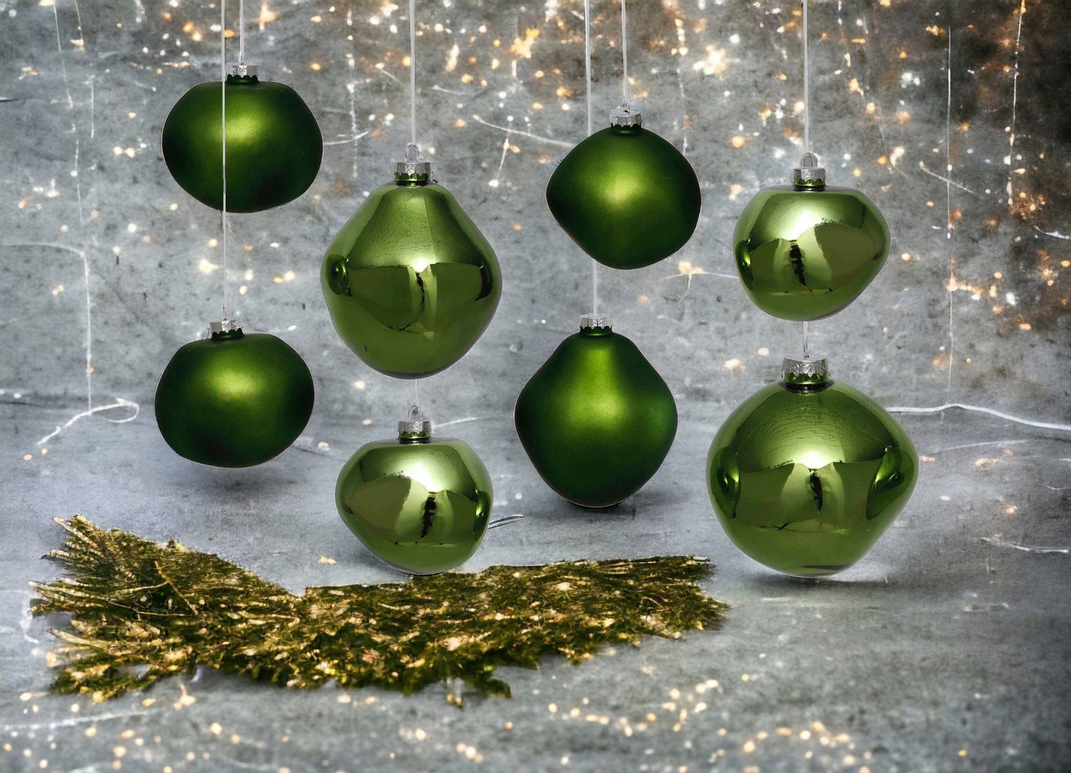 Form, St), Birdelle 10 Leonique aus glänzend, Weihnachtsdeko, grün Christbaumschmuck, organischer Kugeln Weihnachtsbaumkugel in organische Christbaumkugeln Ø (3 Baumkugeln cm, Glas