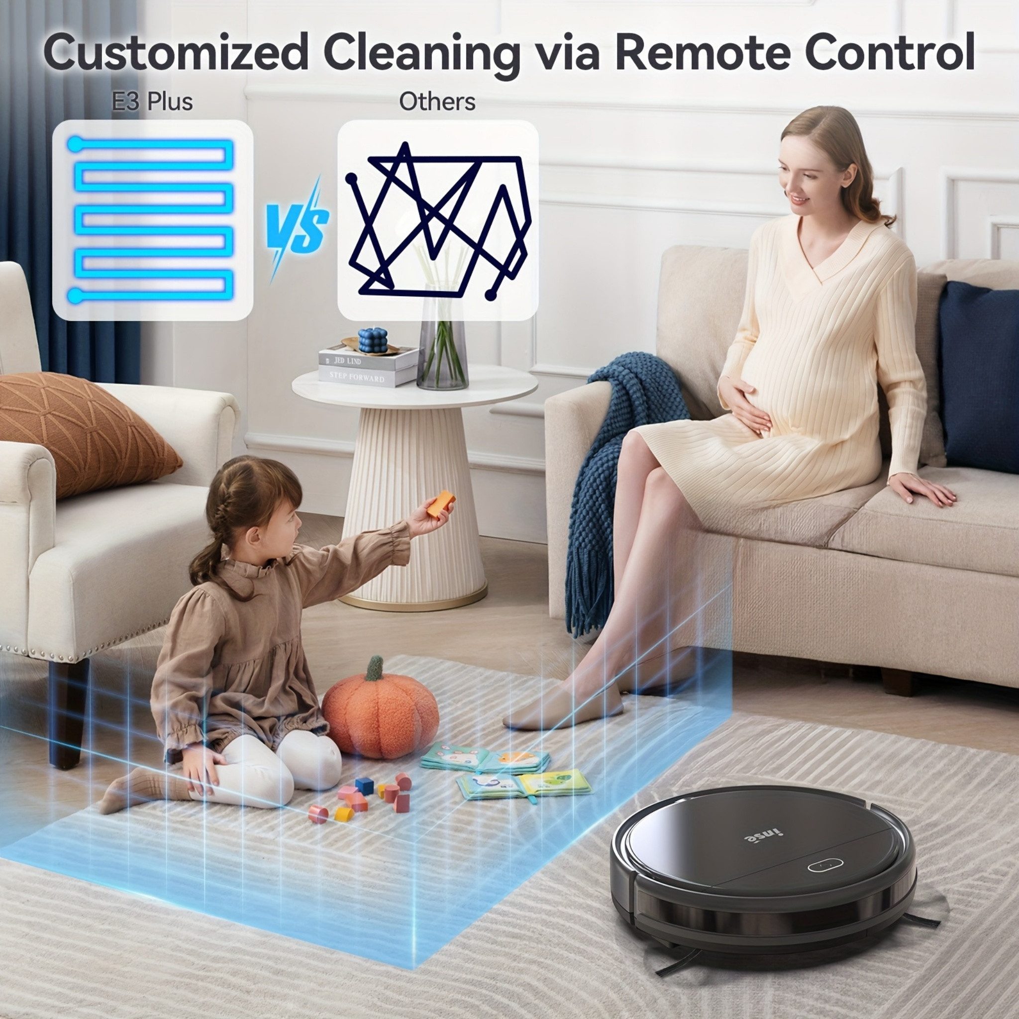 Blossom Saugroboter E3 Plus Staubsauger Roboter mit Wischfunktion, Fernbedienung, 120 min, 9000Pa Staubsauger 3-in-1 System & automatischer Rückkehr Ladestation