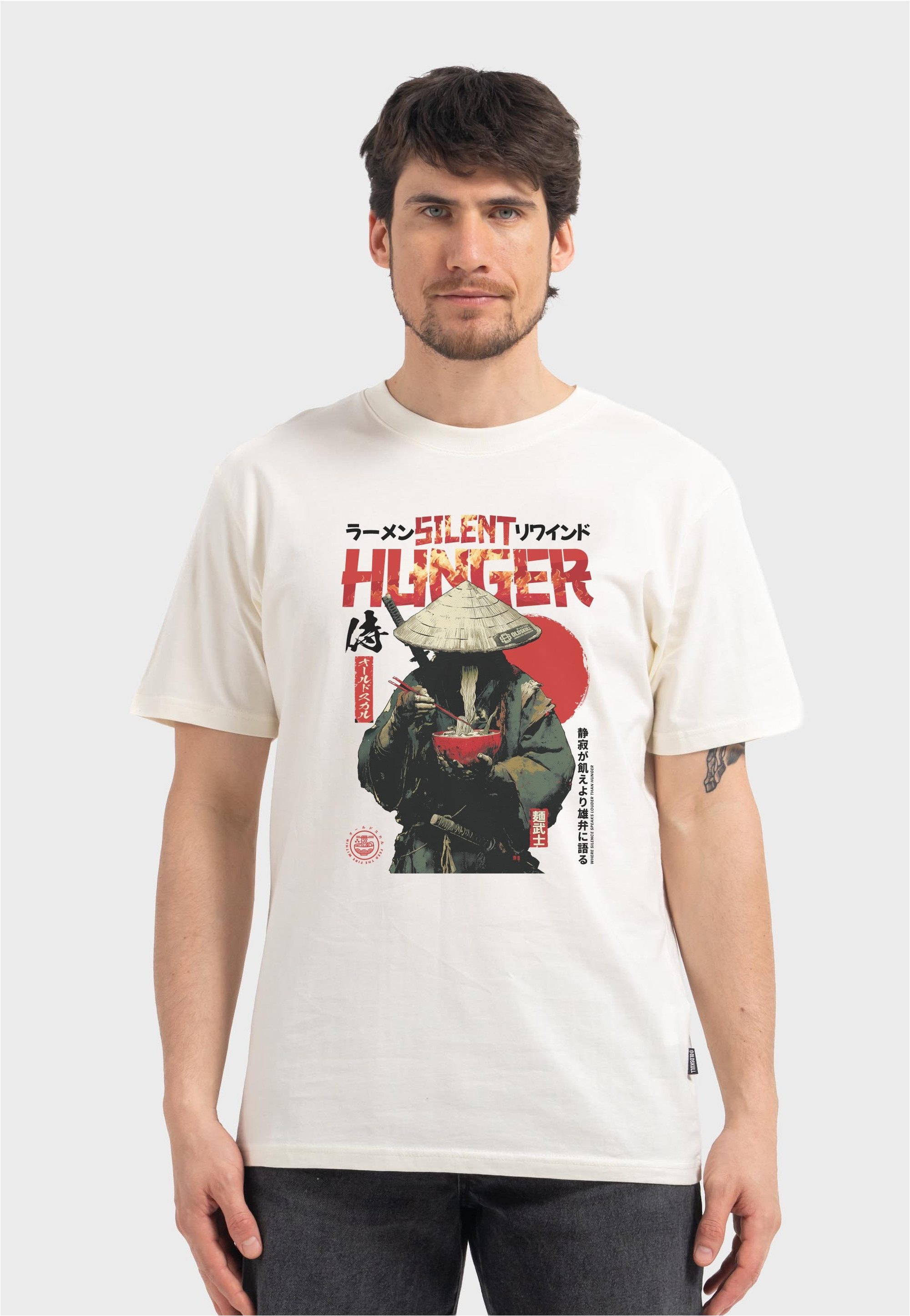 Oldskull T-Shirt Asian Monk Ramen Treet Graphic mit großem Fotodruck im Japan-Style