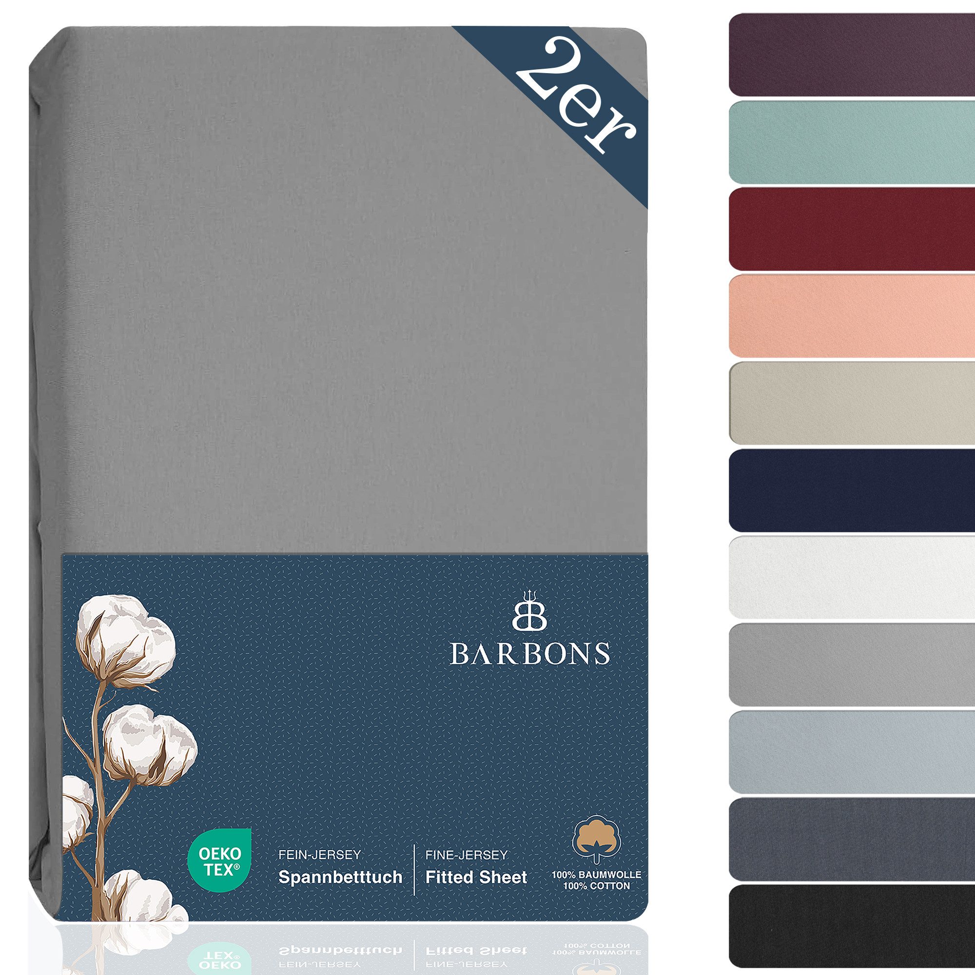 BARBONS Spannbettlaken Jersey 2er Bettlaken, 145 g/m² Spannbetttuch, bis zu günstig online kaufen