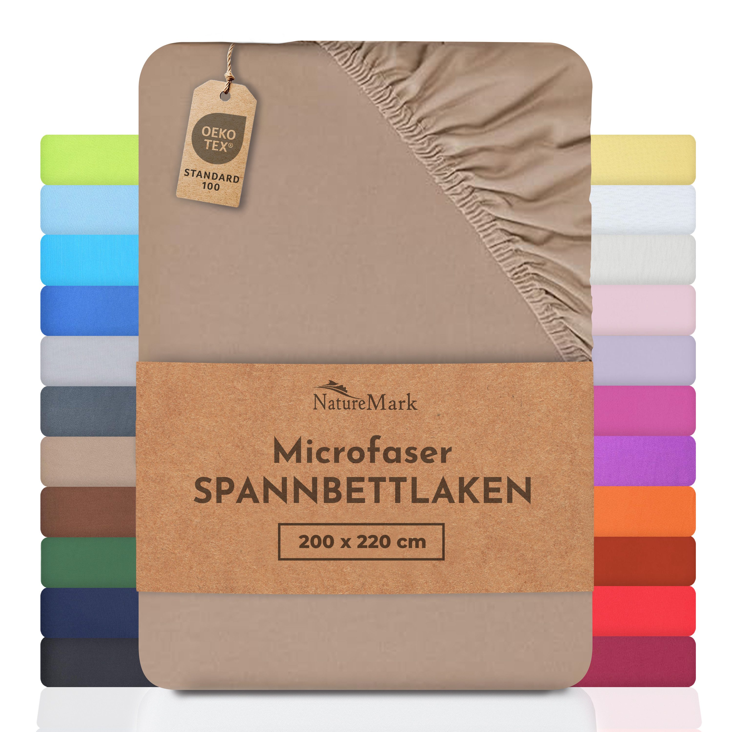 NatureMark Spannbettlaken Mikrofaser Spannbetttuch, Polyester, Gummizug: rundum, viele Größen und Farben Markenware, 200x220 cm, Sand