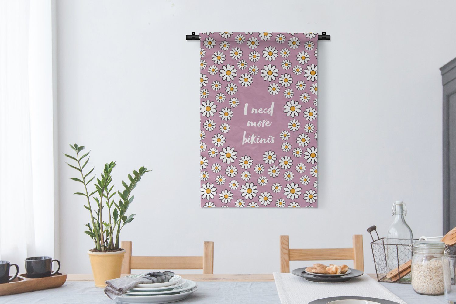 Zitate Wandbehang, mehr Rosa Wanddeko - - Wanddekoobjekt Blumen, Bikinis Kinderzimmer für Kleid, Schlafzimmer, Ich brauche MuchoWow Wohnzimmer, -