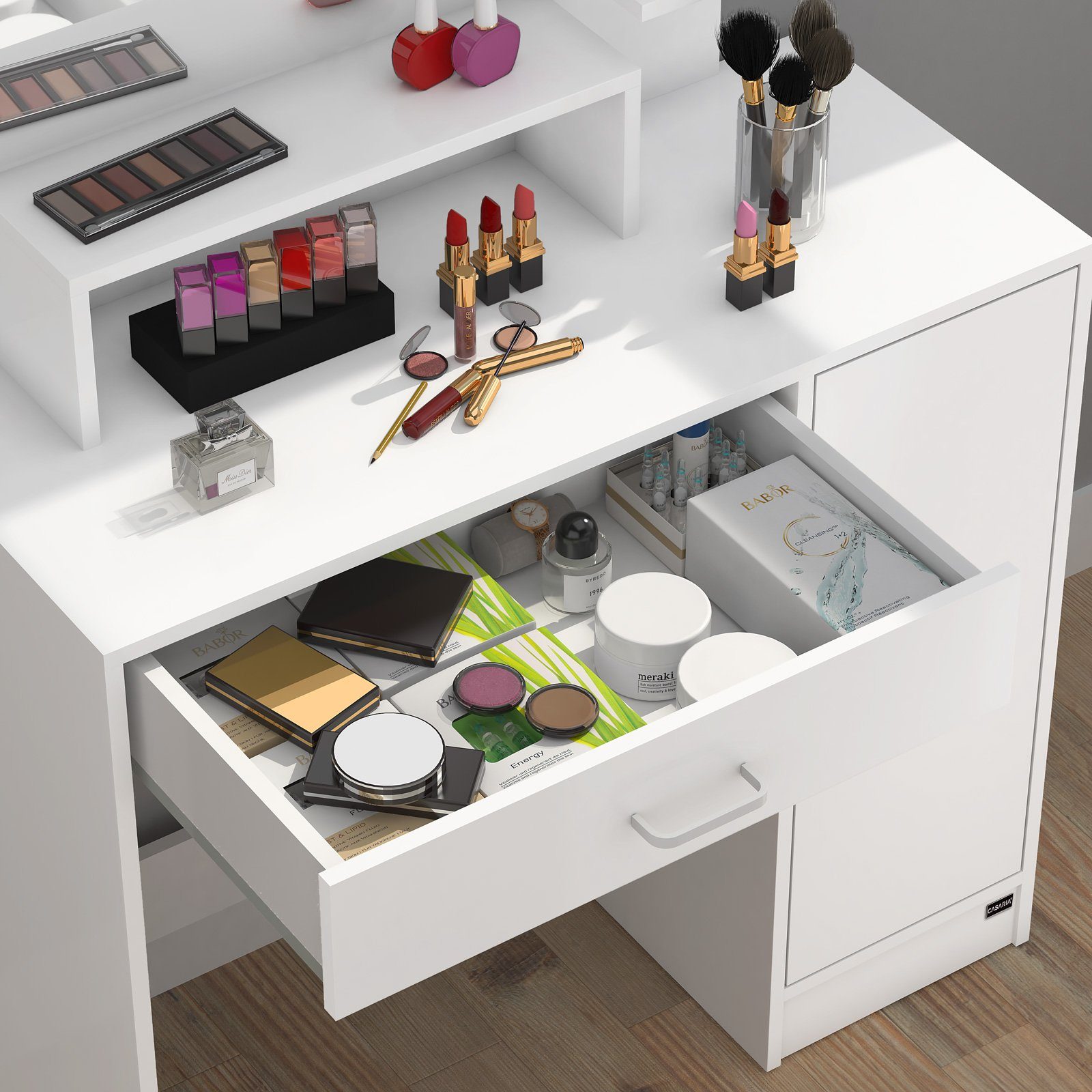 Casaria Schublade 137x90x38cm Schminktisch Spiegel Fächer Beleuchtung Make-up (1-St), mit 3