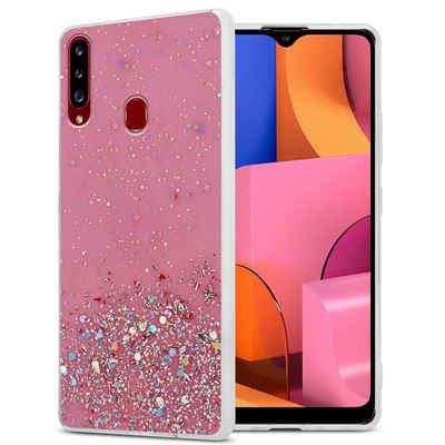 Cadorabo Handyhülle Samsung Galaxy A20s Samsung Galaxy A20s, Flexible TPU Silikon Handy Schutzhülle - Hülle - mit Glitzer