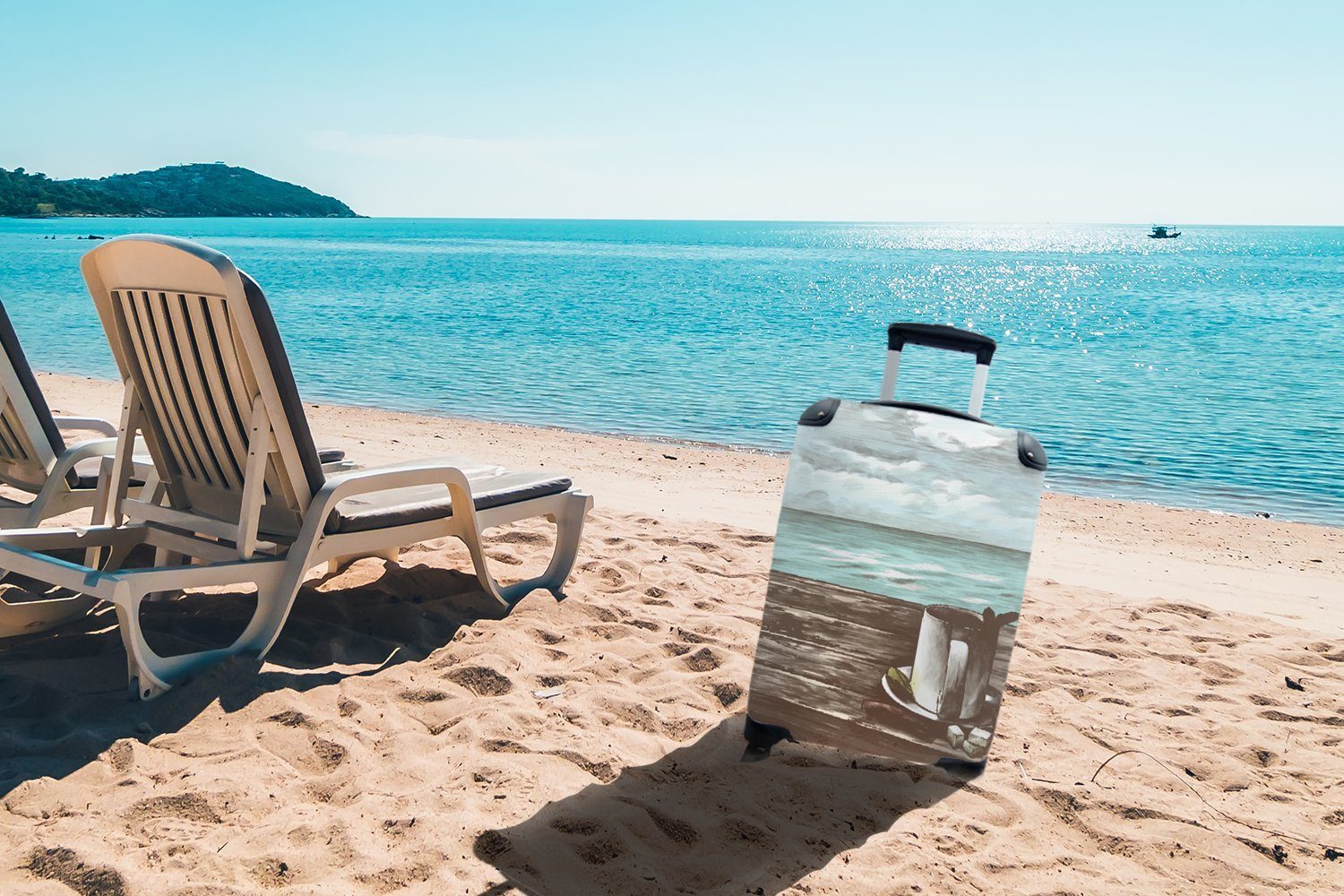 Rollen, für rollen, Tee Becher MuchoWow mit Reisetasche - Handgepäck Trolley, Reisekoffer Handgepäckkoffer - Meer, 4 Ferien,