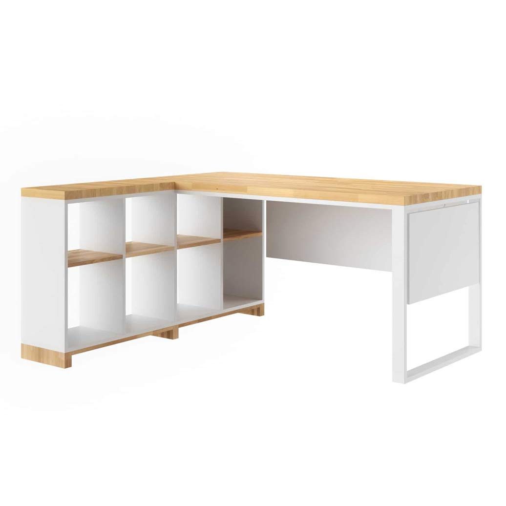 Deerhorn Eckschreibtisch Modern Office mit Regal aus Eiche, Eckschreibtisch mit Stil, 38 mm starke Eichenplatte